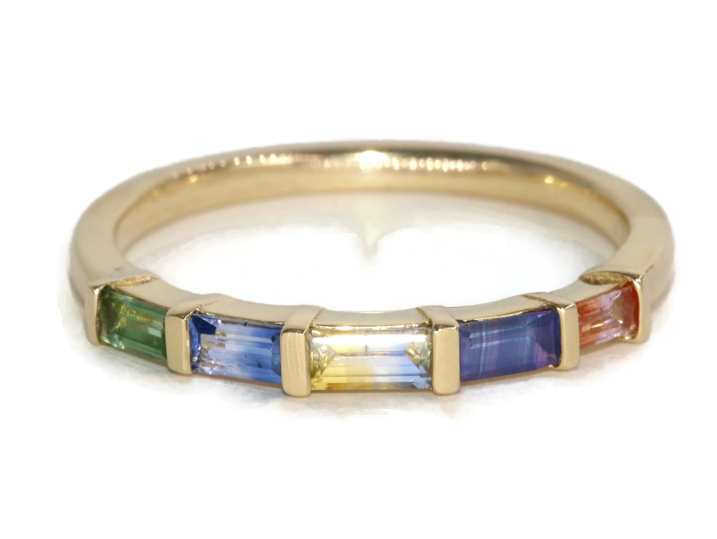 Ombre Colorful Baguette Natural Sapphires Cluster Ring