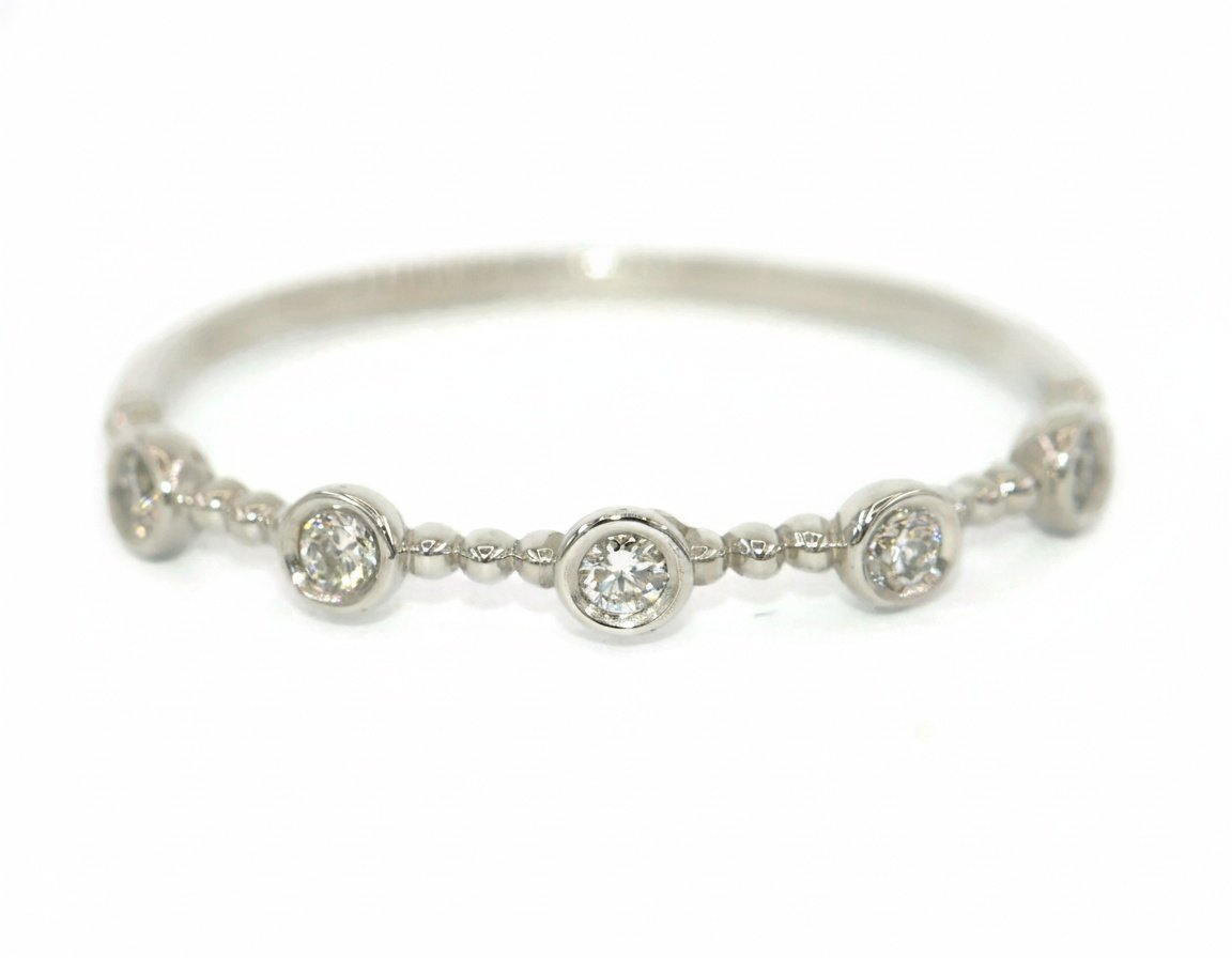 Stackable Delicate Half Eternity Beaded Diamond Ring