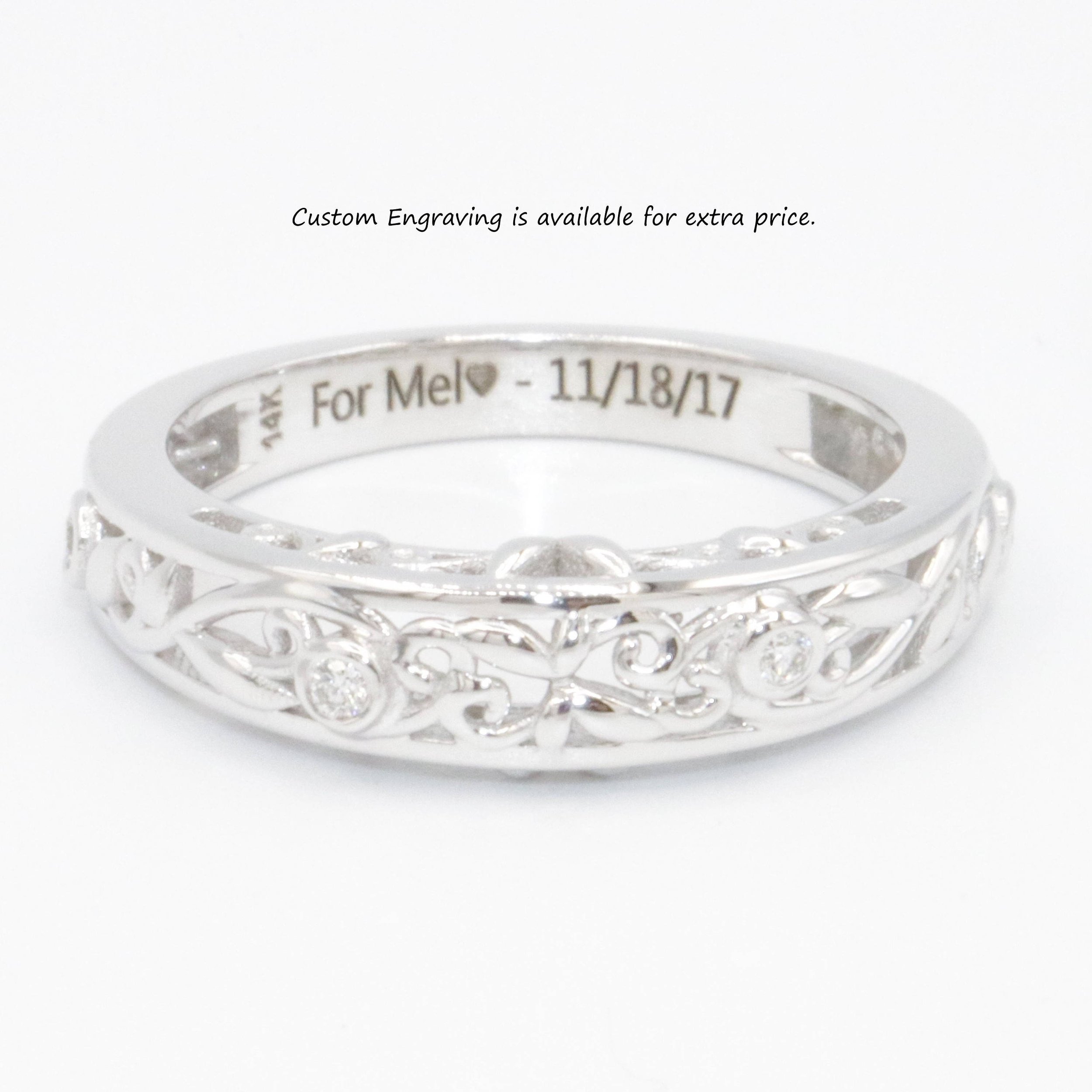 Lacework Nature Inspired Rustic Vine Leaf Filigree Diamond Wedding Ring