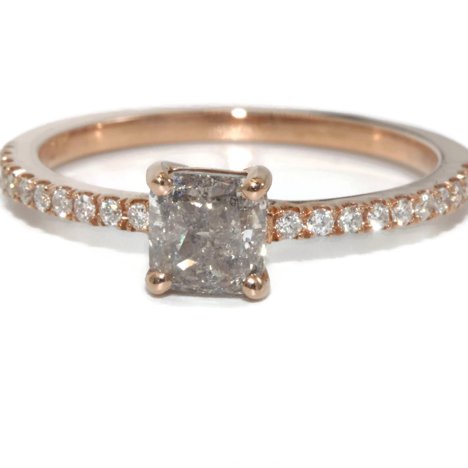 Cushion Shape Salt and Pepper Natural Diamond Engagement Ring