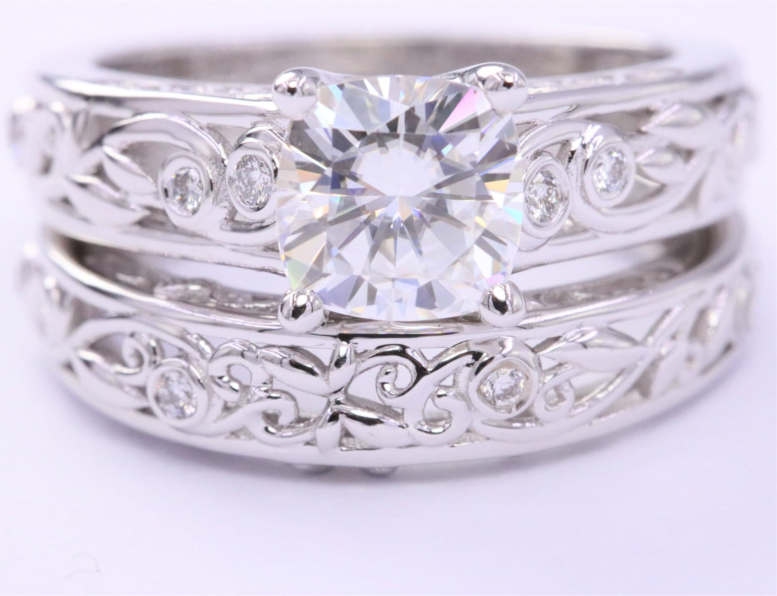2.5 ct IGI Lab Diamond Vine Filigree Engagement Rings Set