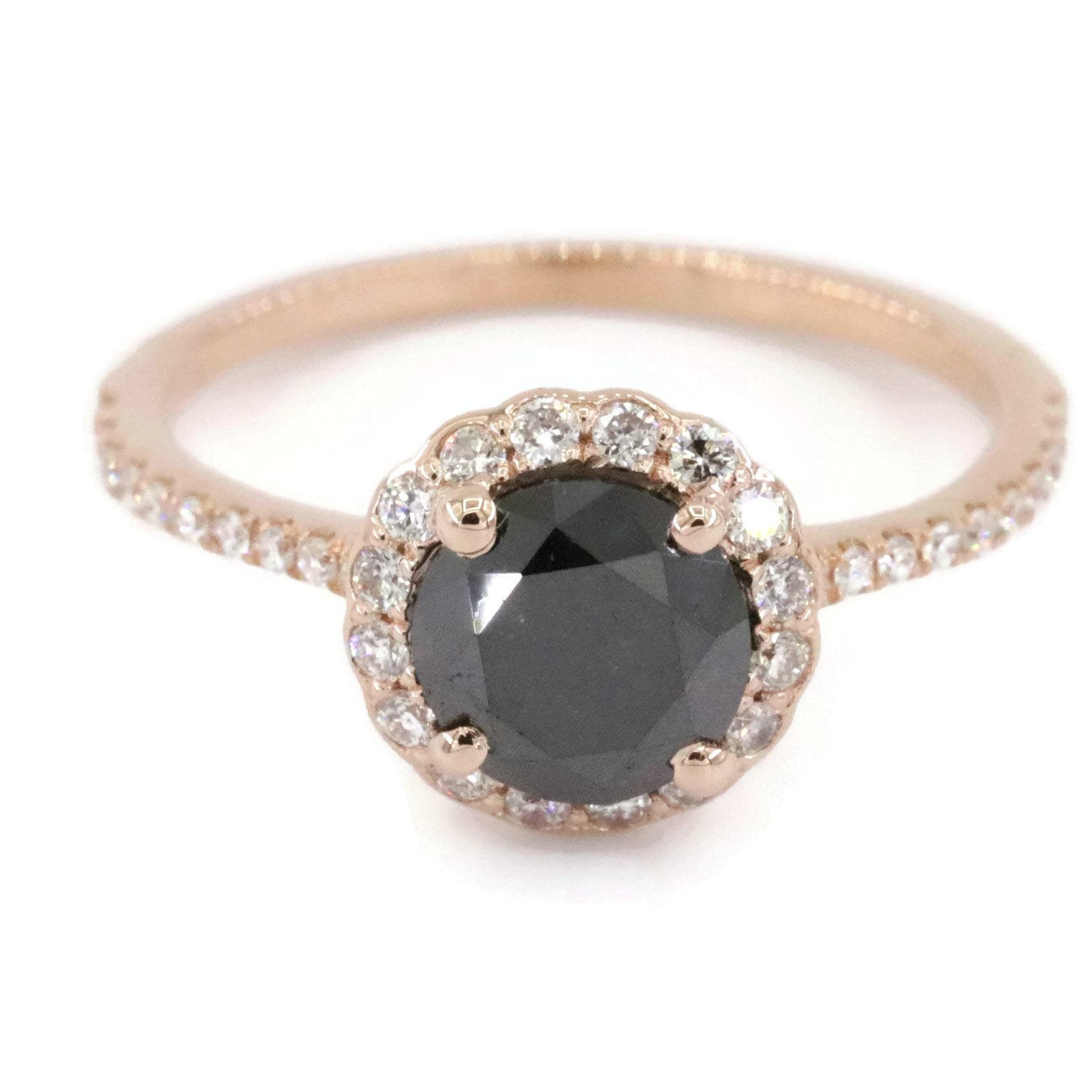 7 mm Black Natural Diamond Cathedral Engagement Ring