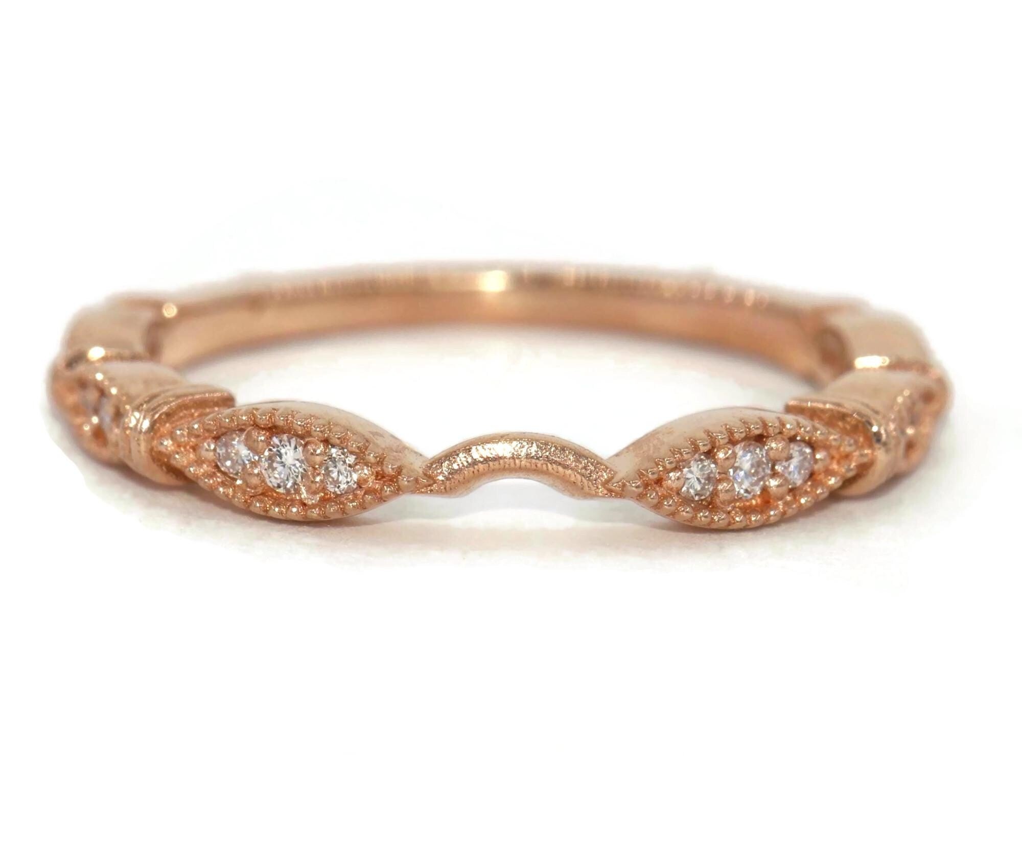 Custom-made Natural Diamond Leaves Matching Wedding Band