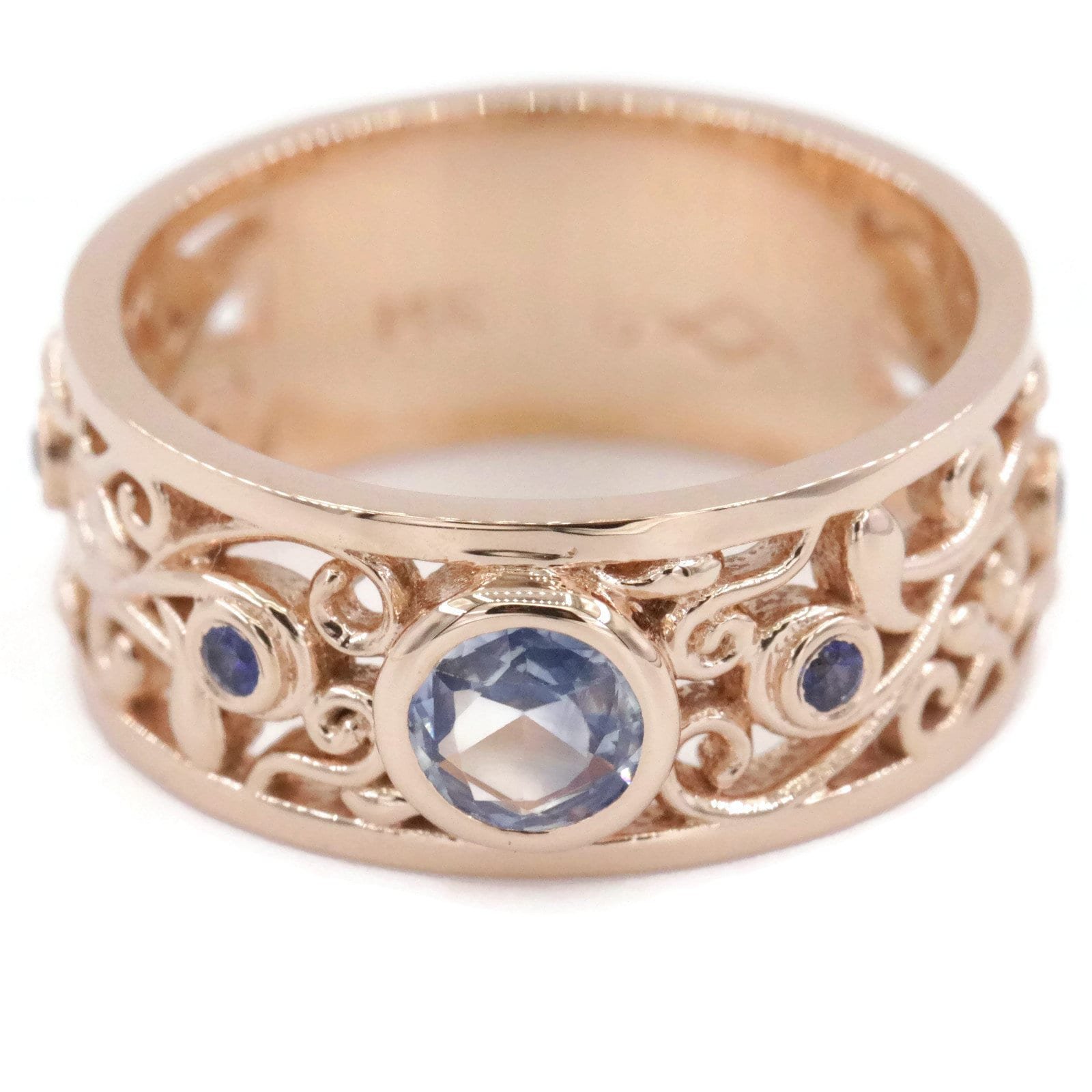 8 mm Wide Natural Sapphire Cigar Vine Leaf Wedding Engagement Ring
