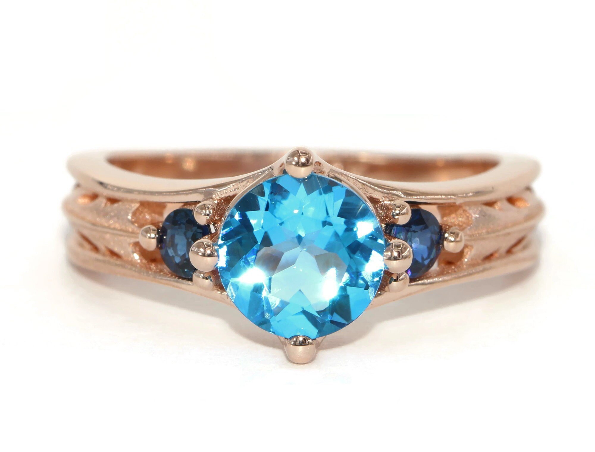 1.2 ct Feather Pattern 3 Stone Natural Sapphire Ring