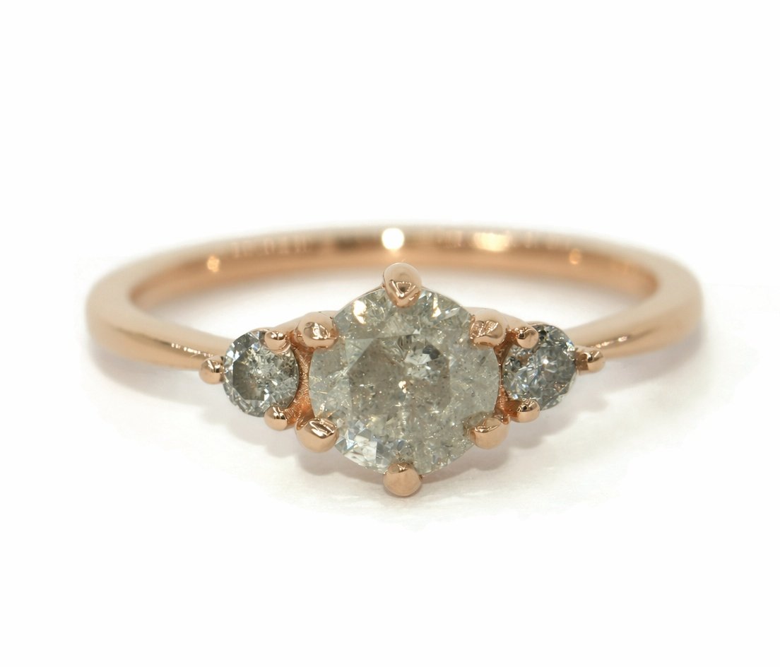1 ct Salt and Pepper Gray Natural Diamond Three Stone Ring Ready to Ship