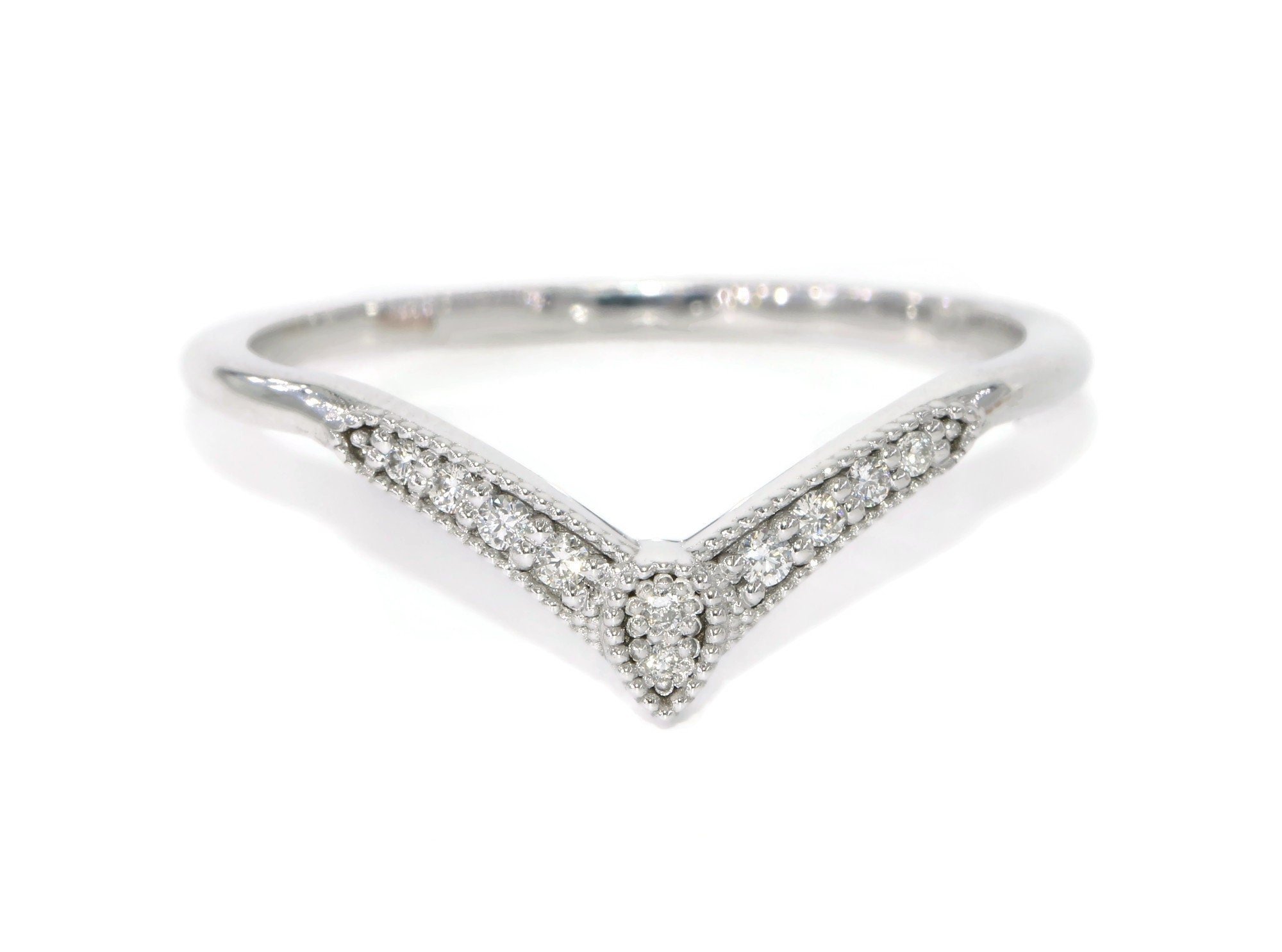 Milgrain Vintage Style Inspired Custom-Made Flair Chevron Diamond Ring