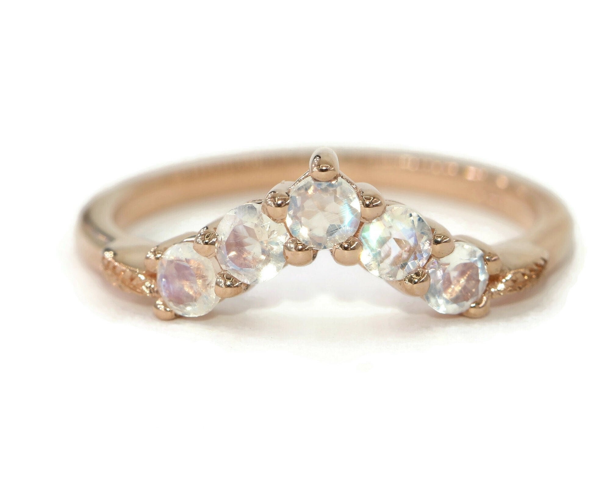 Flair Leaf Engraved Moonstone Wedding Ring