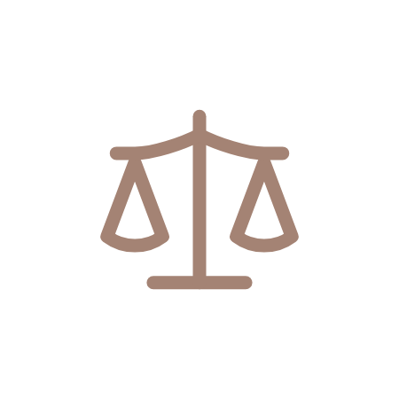 Icon of a balanced scale representing justice or law.