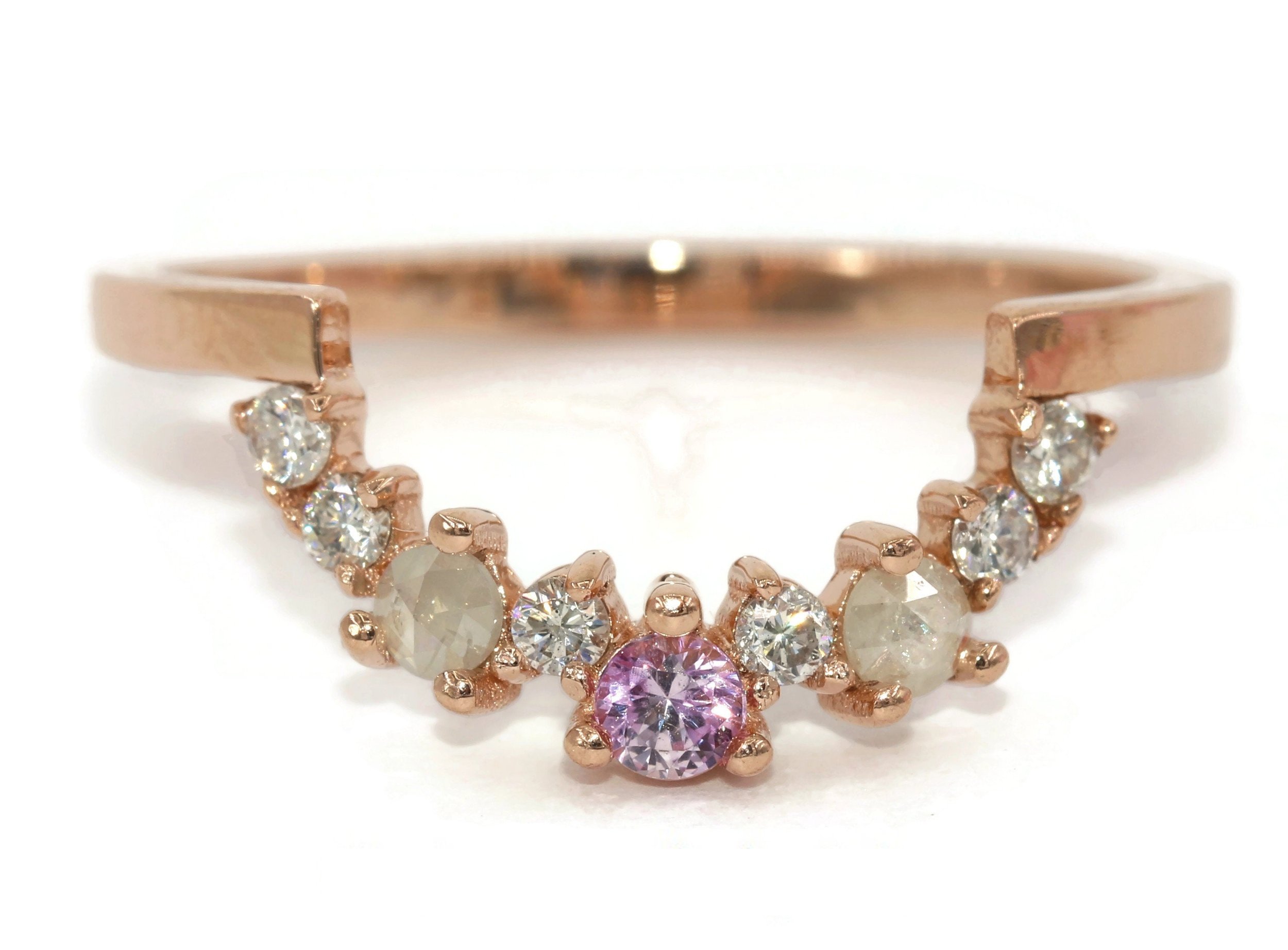 Curved Ombre Multi Gemstone Cluster Nesting Wedding Ring