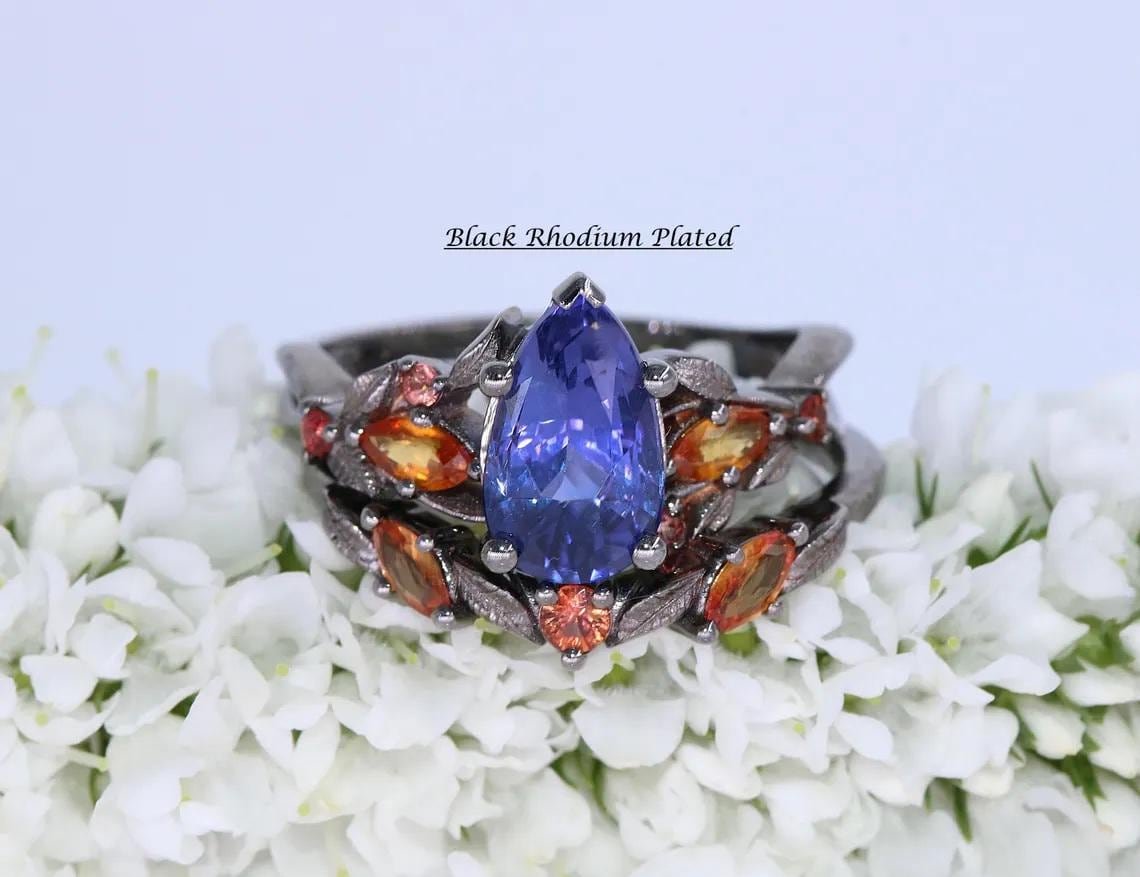 GIA 2 ct Purple Sapphire Engagement Ring + Matching Wedding Band Set