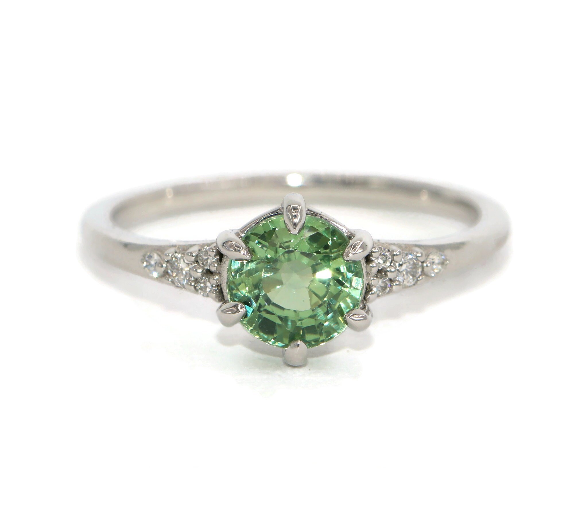 1 ct Green Natural Sapphire 6 Prongs Diamond Engagement Ring