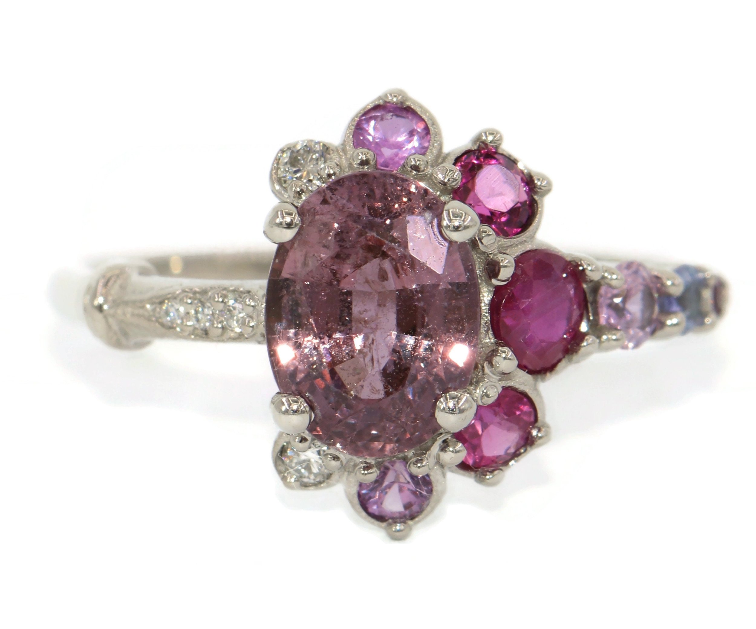 1.5 ct Oval Cherry Pink Natural Sapphire Ombre Cluster Ring