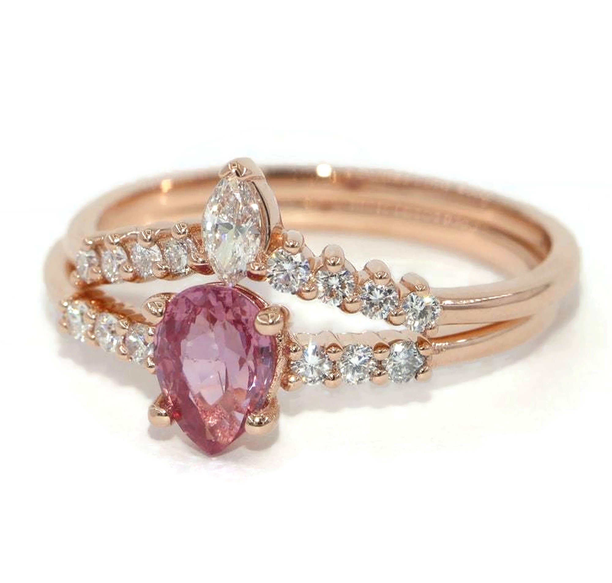 1 ct Pear Pink Natural Sapphire Engagement Rings Set
