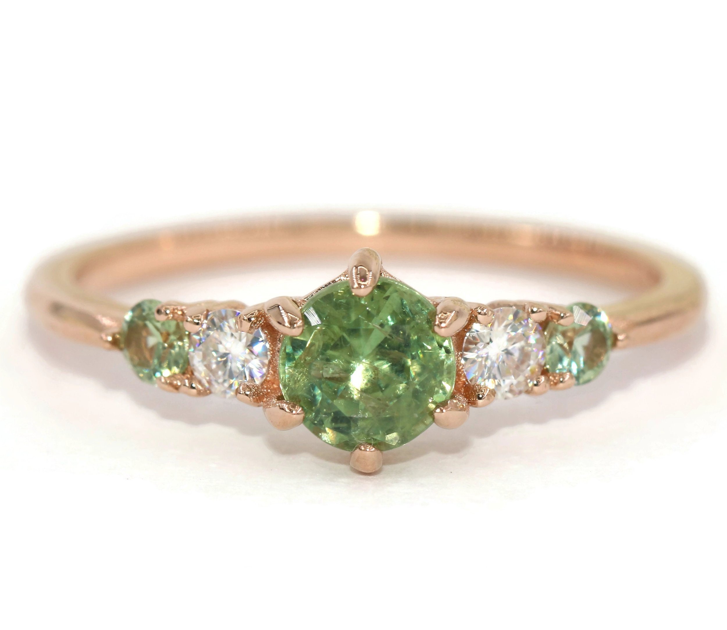 Unheated Green Natural Montana Sapphire Five Stone Ring