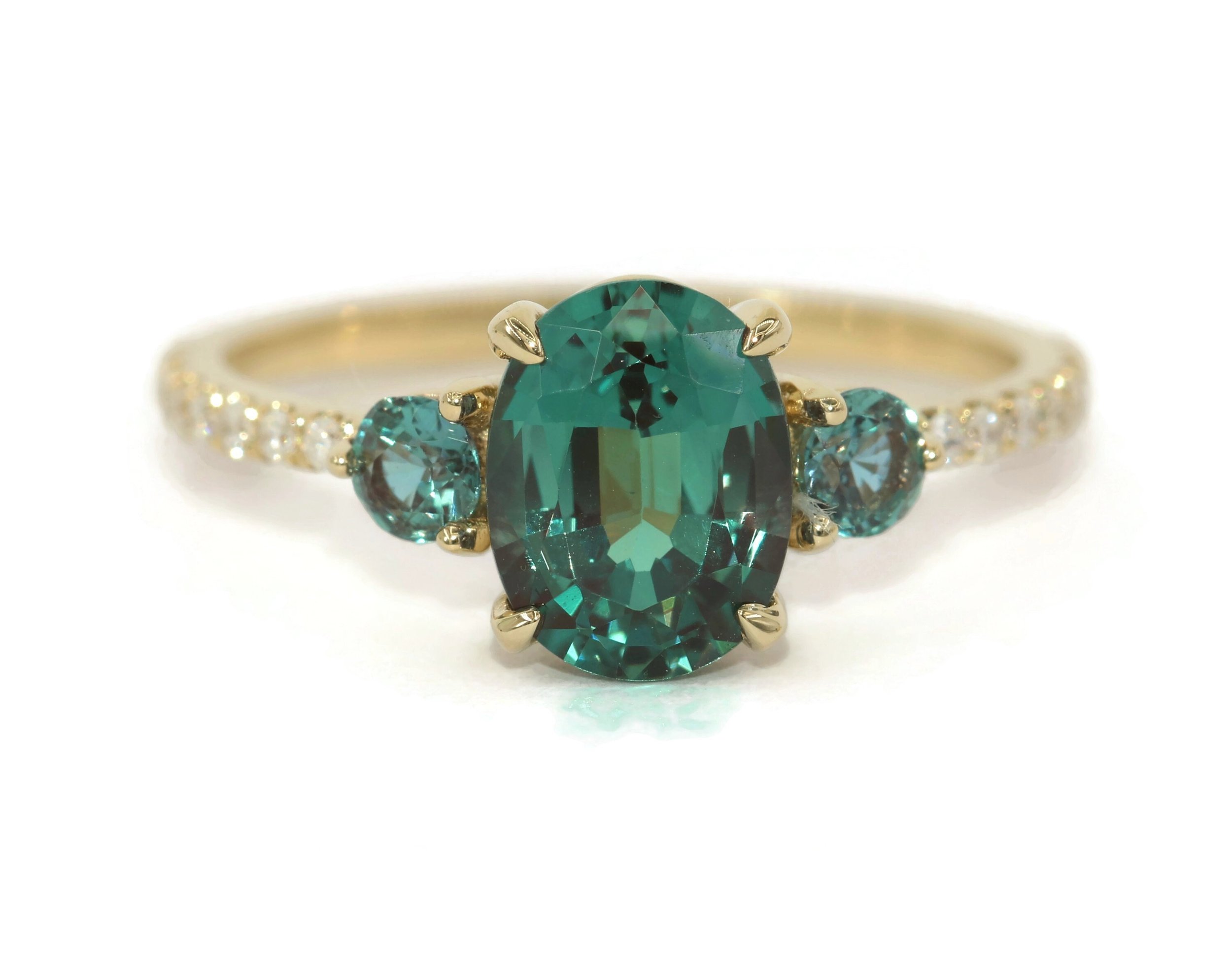 Custom Made Oval Lab Alexandrite 3 Stone Ring