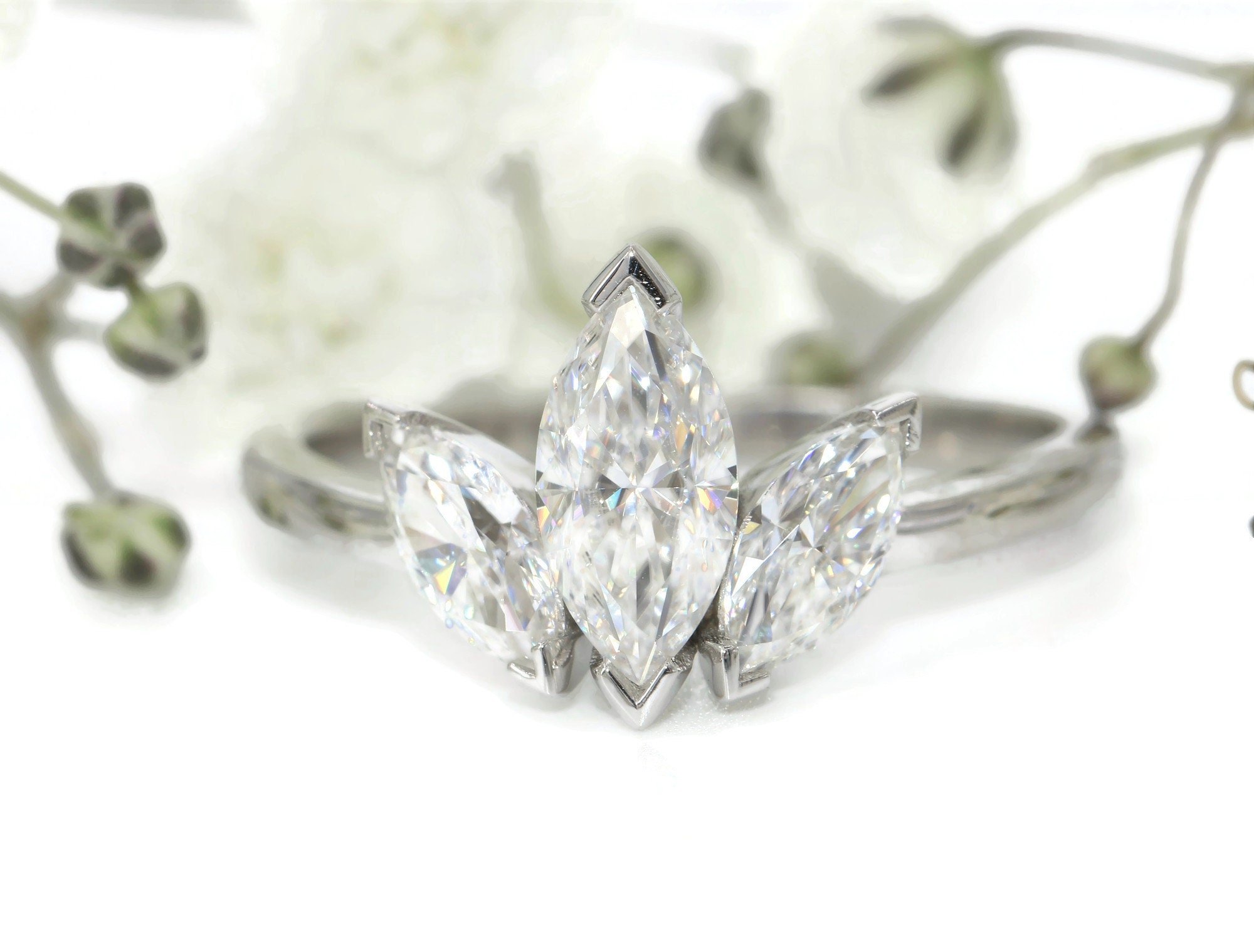 3 Stone Marquise IGI Certified 1.3 ct Lab Diamond Engagement Ring