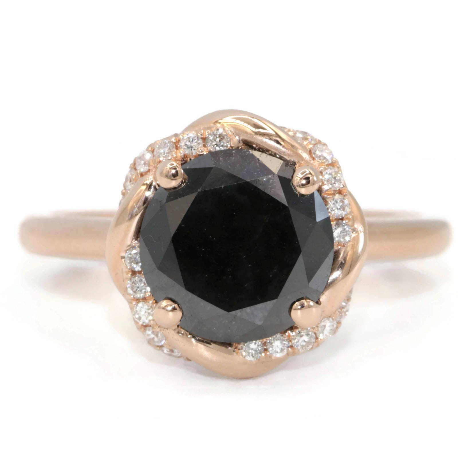 3 ct Black Diamond Engagement Rope Halo Ring