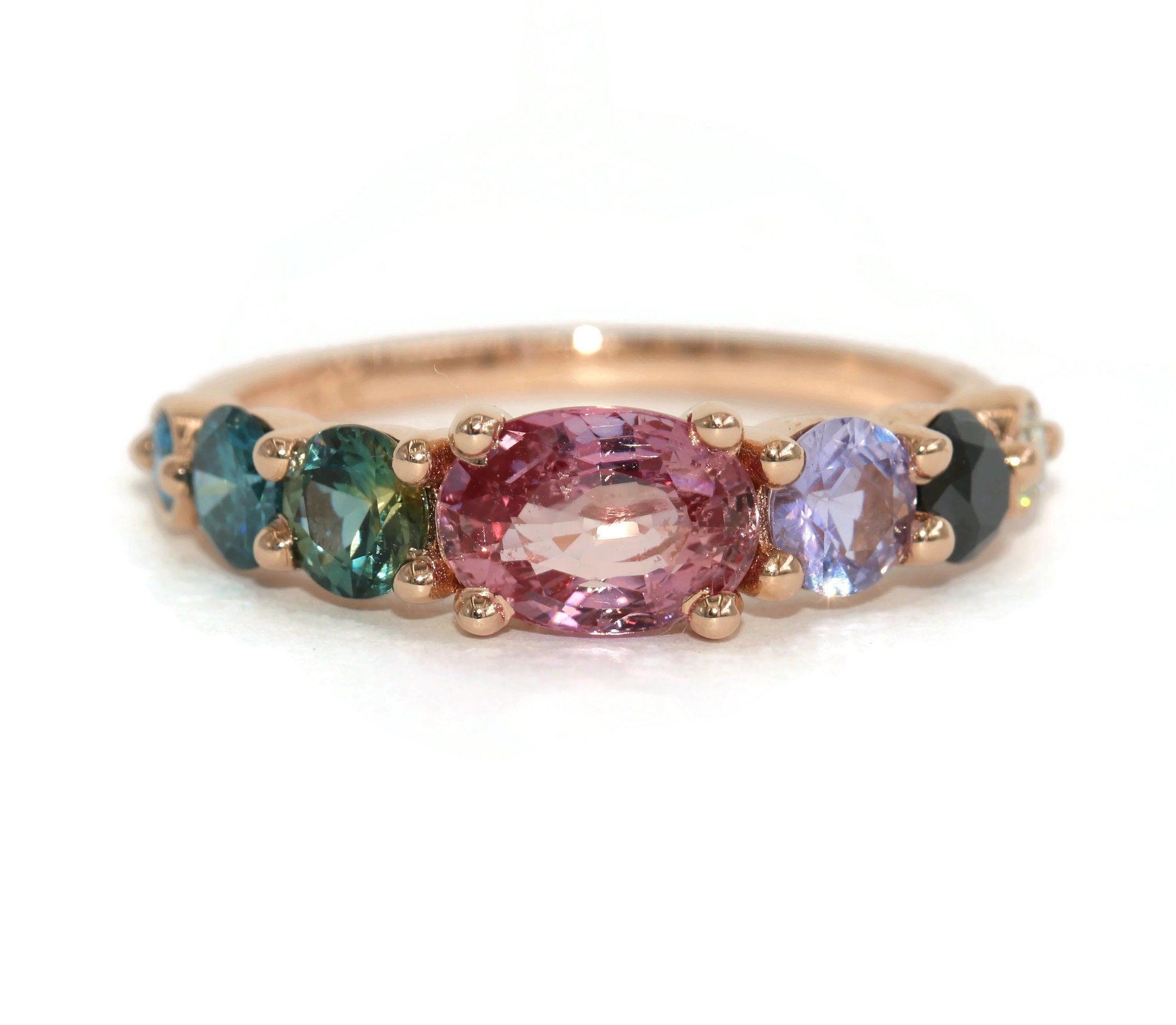1 ct Peach Pink Sapphire Ombre Cluster One Of A Kind Ring