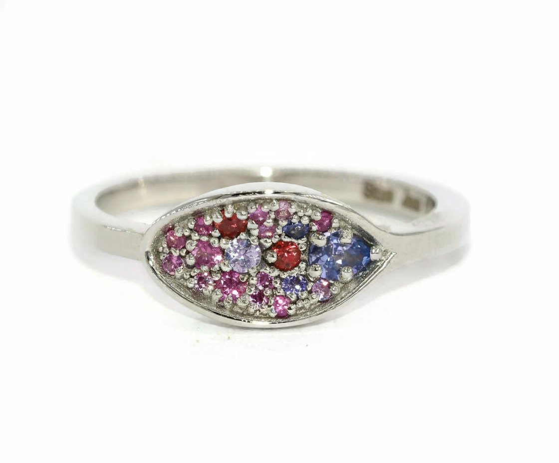Custom Made Natural Sapphires Ombre Pink Purple "Spoon and Jam" Ring