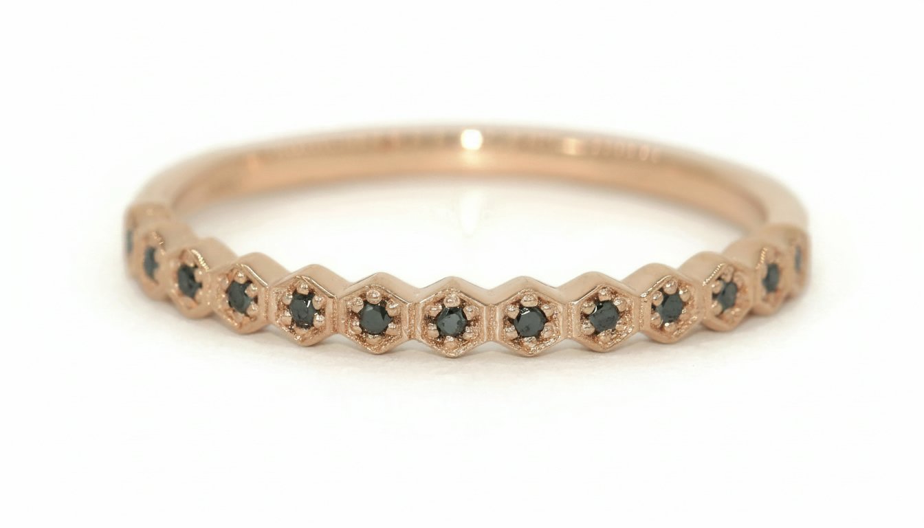 Black Diamond Honeycomb Hexagon Wedding Band