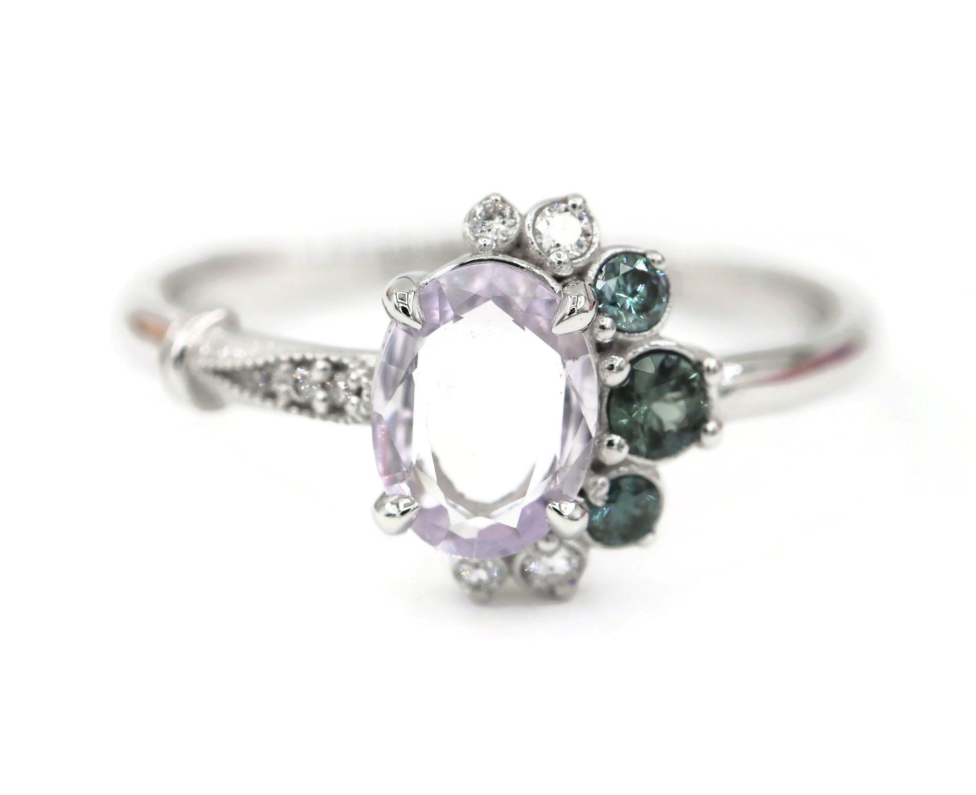 Custom Made Fairy-tale Lavender Cluster Engagement Ring