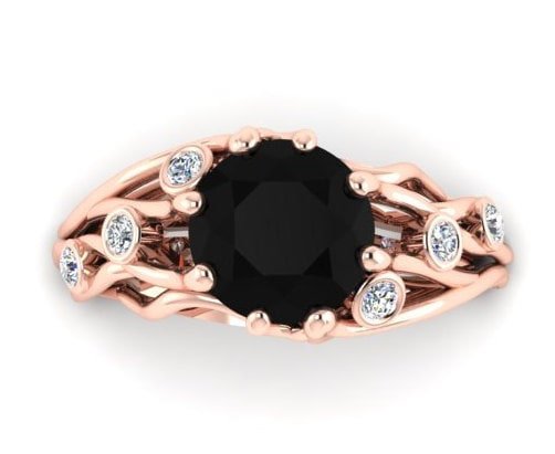 Black Natural Diamond Rustic Rose Gold Engagement Ring