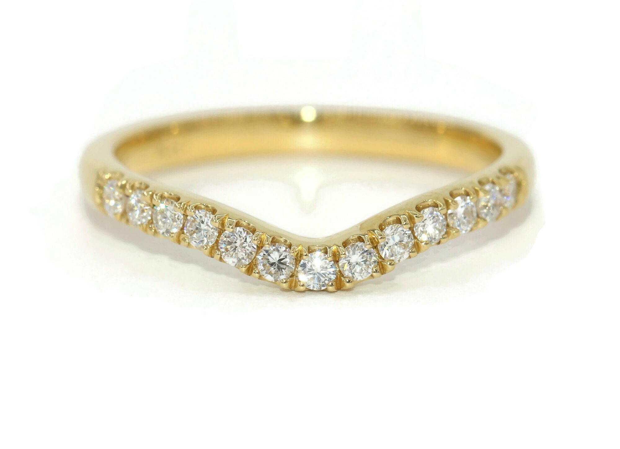 Curved Nesting Half Eternity Diamond Pave Matching Wedding Band