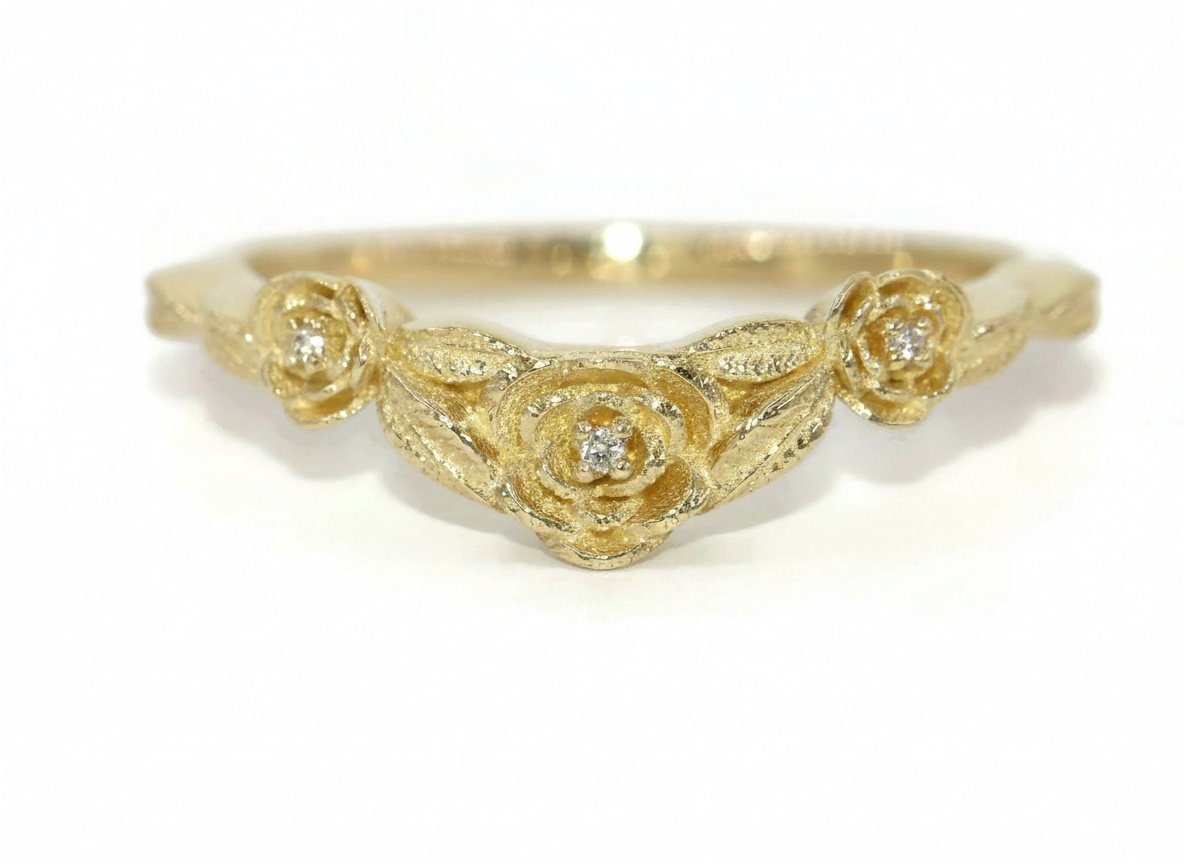 Rustic Nature Inspired Flowers and Leaves Wedding Ring