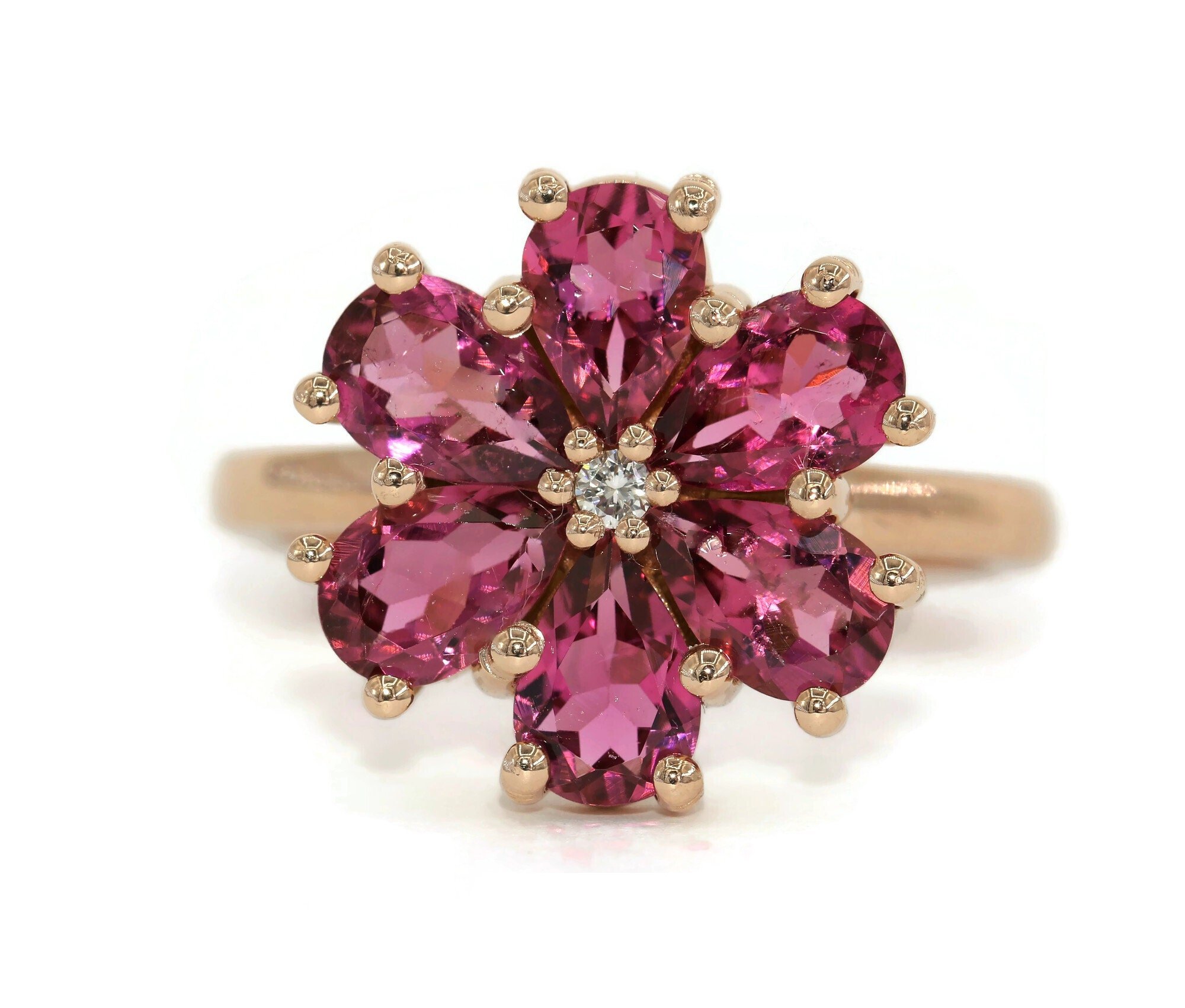 3 ct Pear Flower Pink Natural Tourmaline Ring