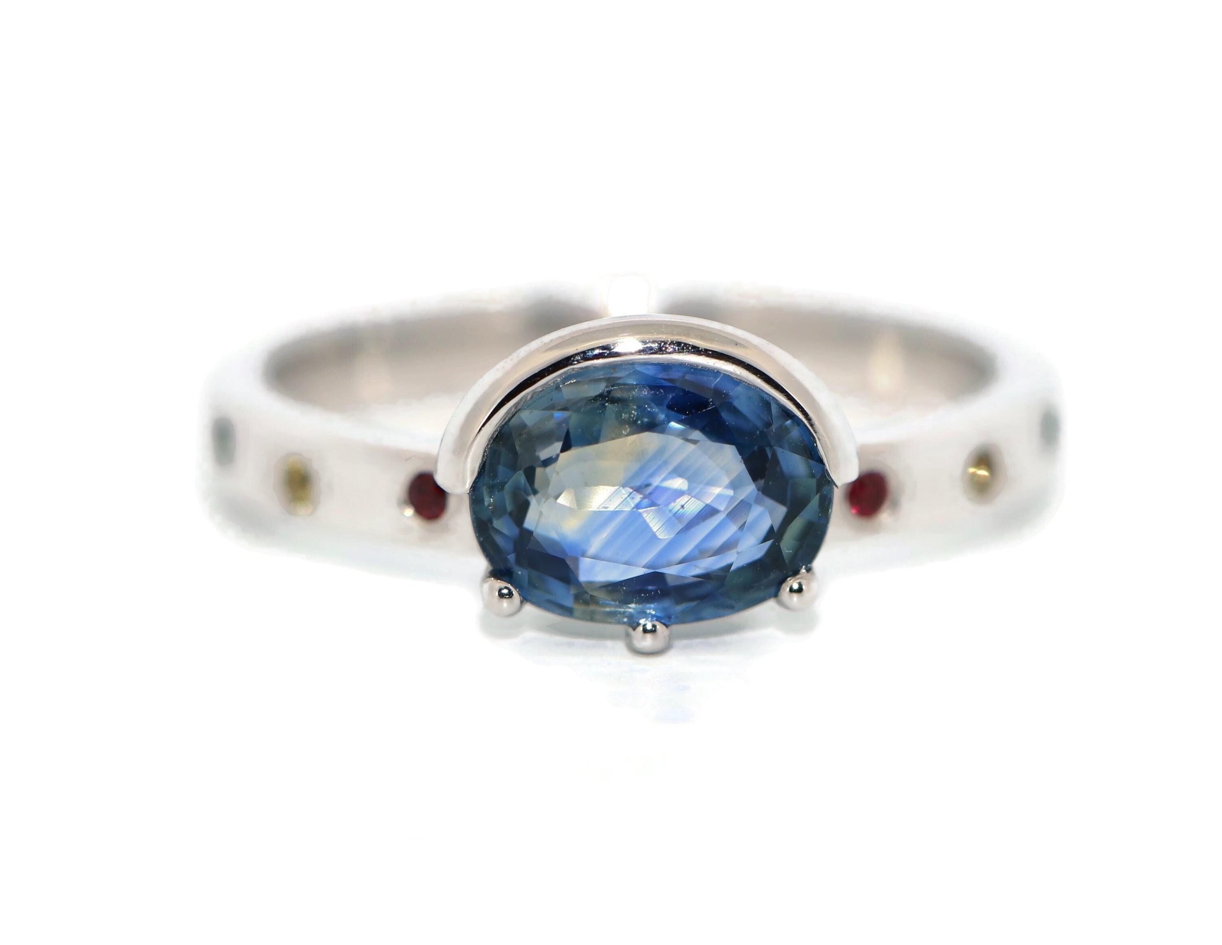 Oval East West 1.6 ct Natural Sapphire Cigar Ring Custom-Made