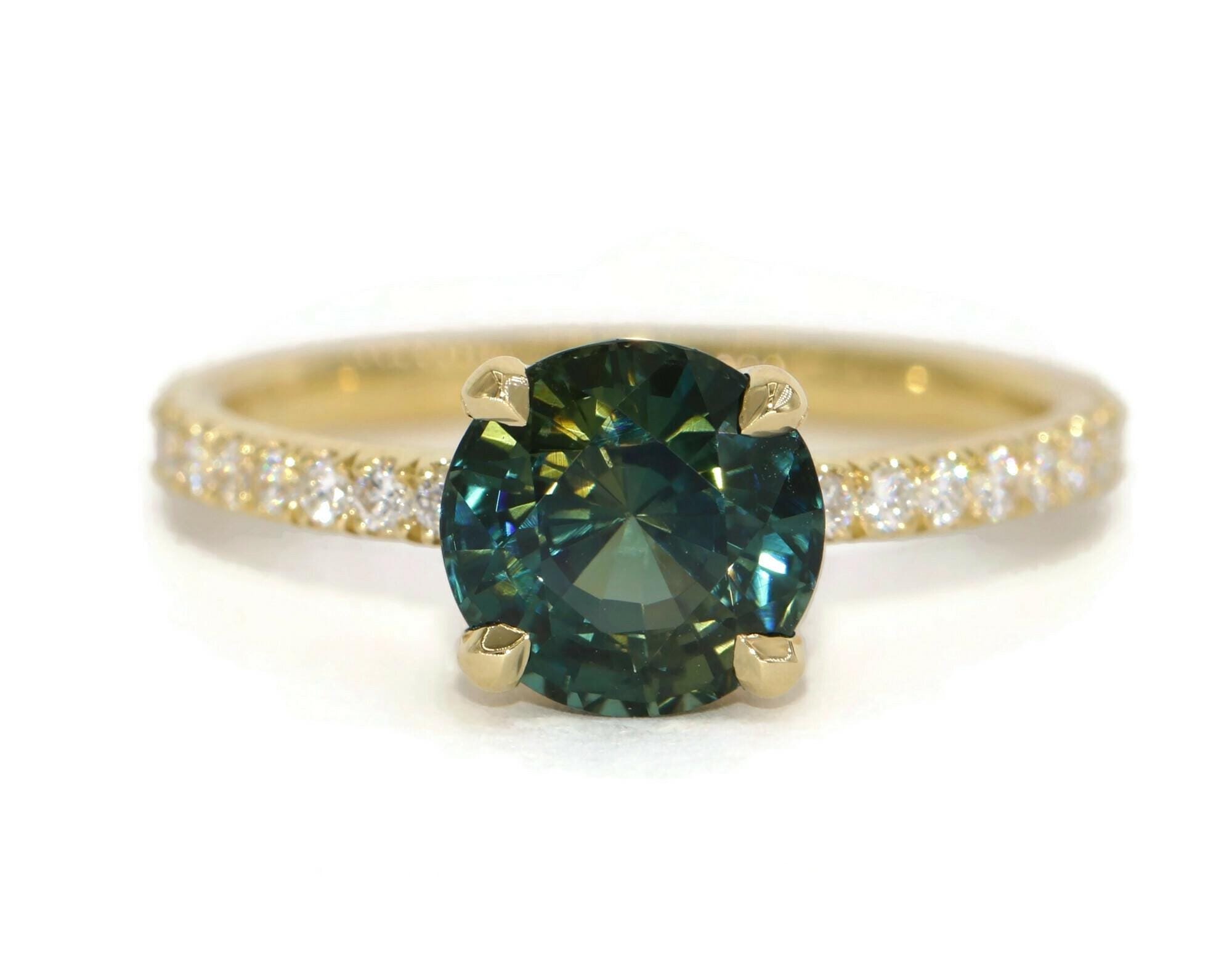 GIA Certified 2.5 ct Natural Blue Green Sapphire Solitaire Engagement Ring
