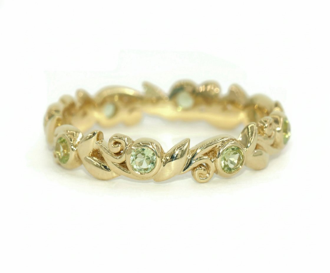Foliage Vine Leaf Scroll Pattern Lacework Filigree Eternity Ring Custom Made