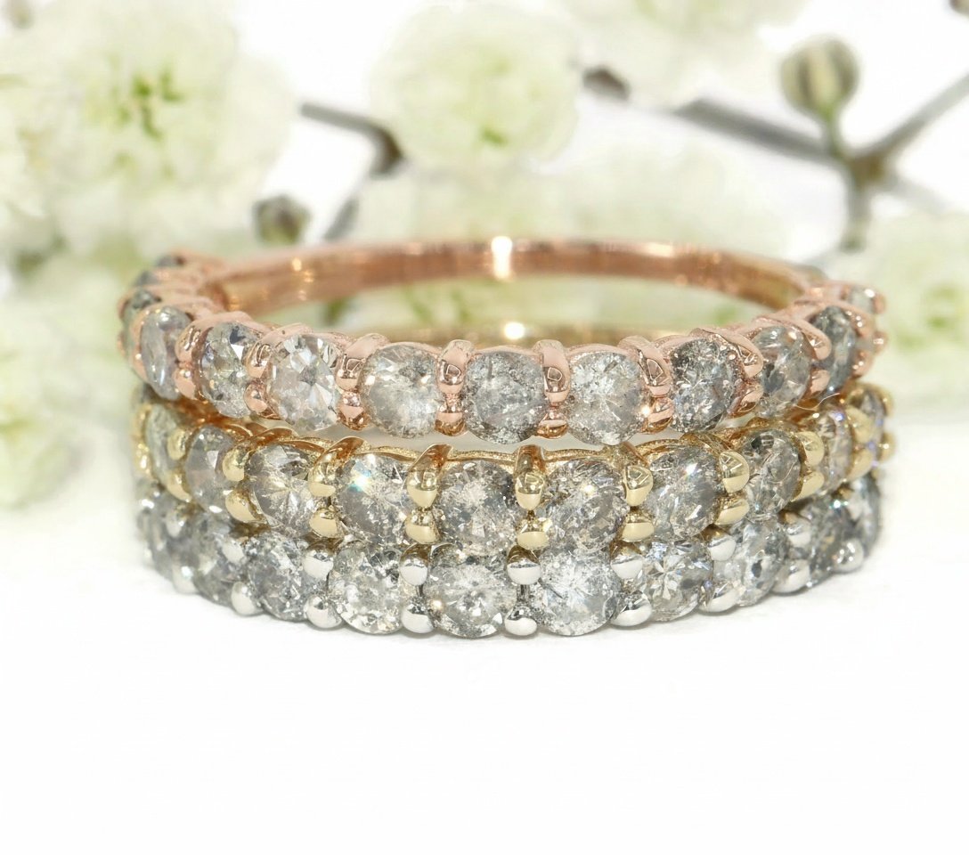 Stackable Grey Salt and Pepper Natural Diamonds Half Eternity Ring