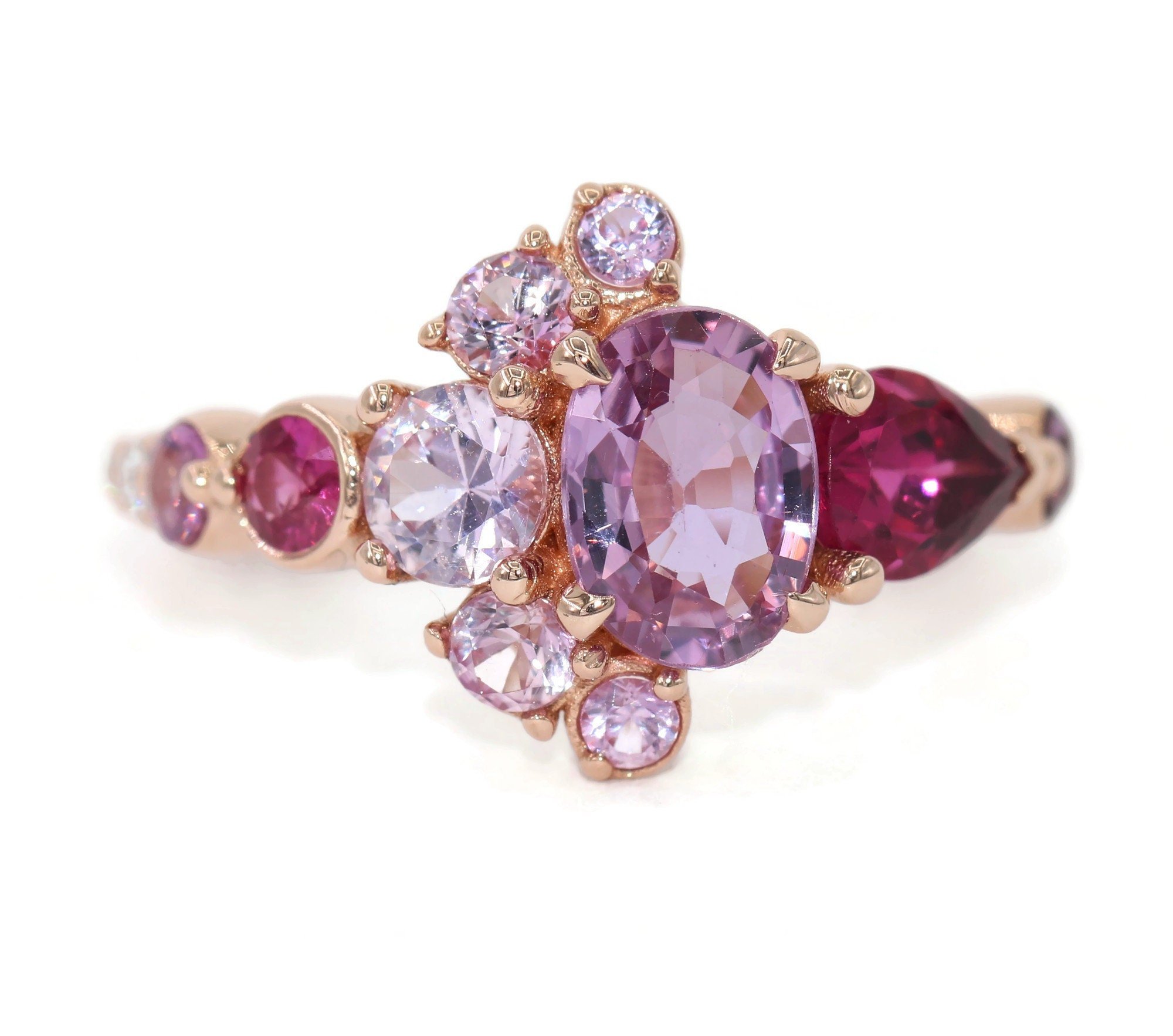 1 ct Pink Oval Sapphire Cluster One Of A Kind Engagement Ring