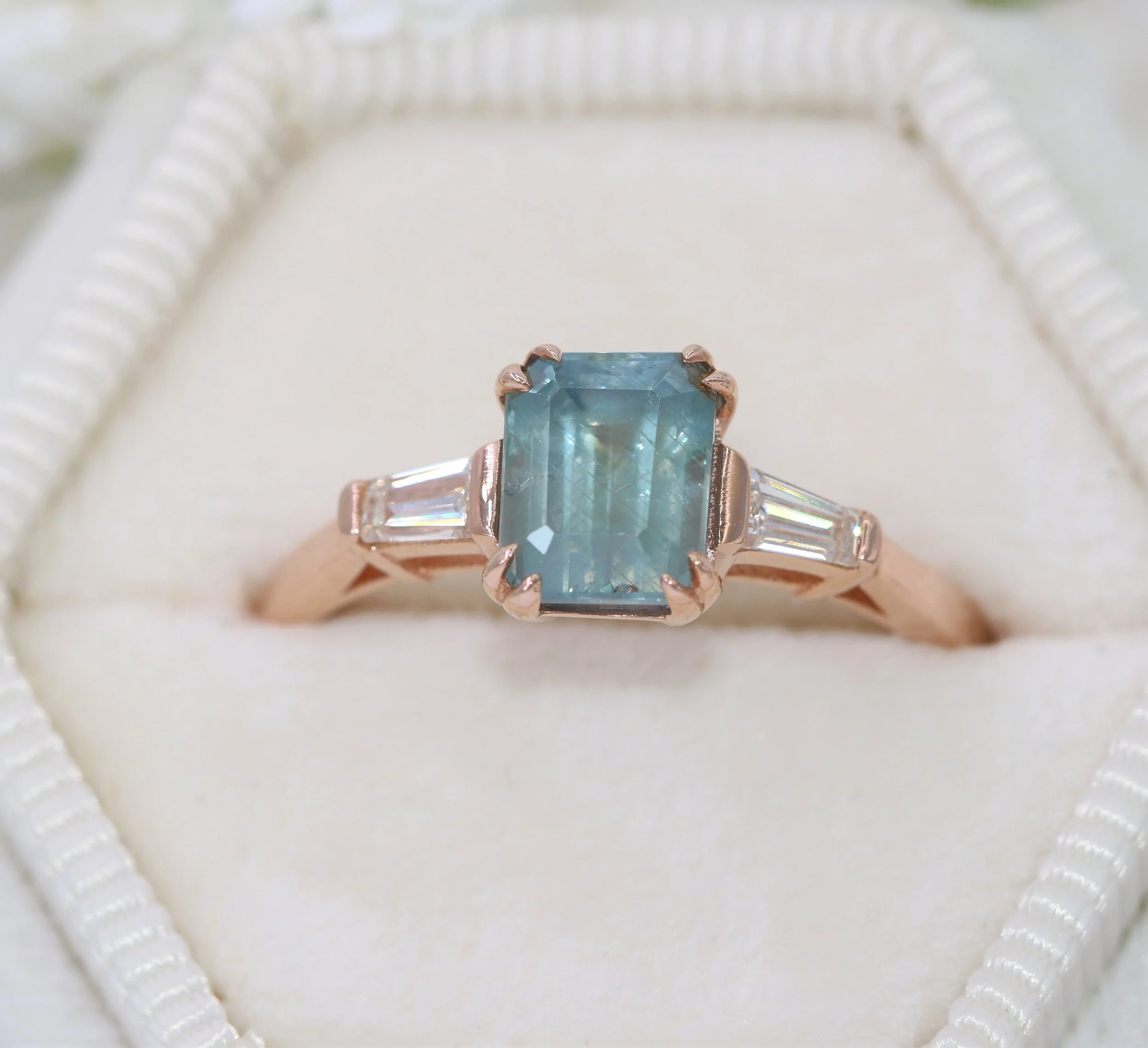 Custom Made Three Stone 14k Solid Gold Ring Setting ONLY with Baguette Diamond Stones