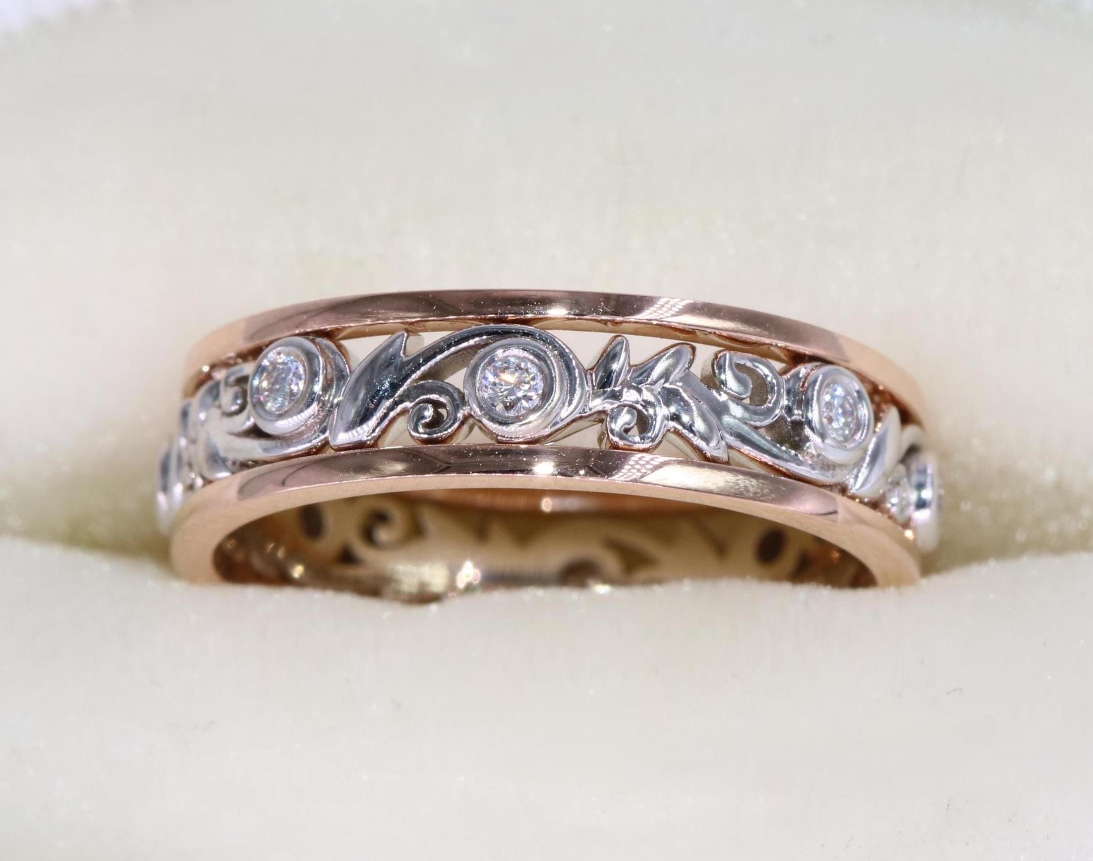 Natural Diamonds Rustic Leaf Nature Inspired Eternity Ring Custom-Made