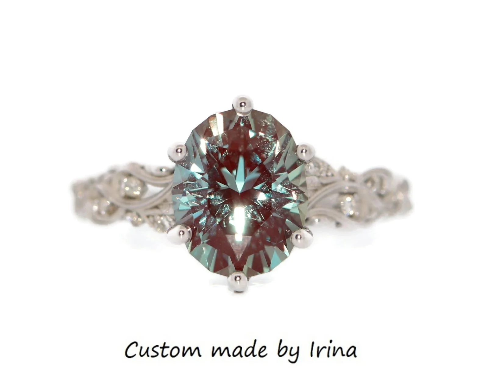 Lace Pattern Scroll Vine Leaf 14k Custom Ring