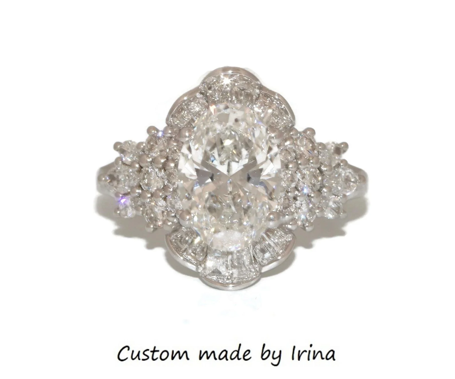 Art Deco 2 ct Oval Lab Diamond Engagement Ring 14k Solid Gold