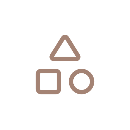 Icon of a triangle, a square, and a circle on a white background.