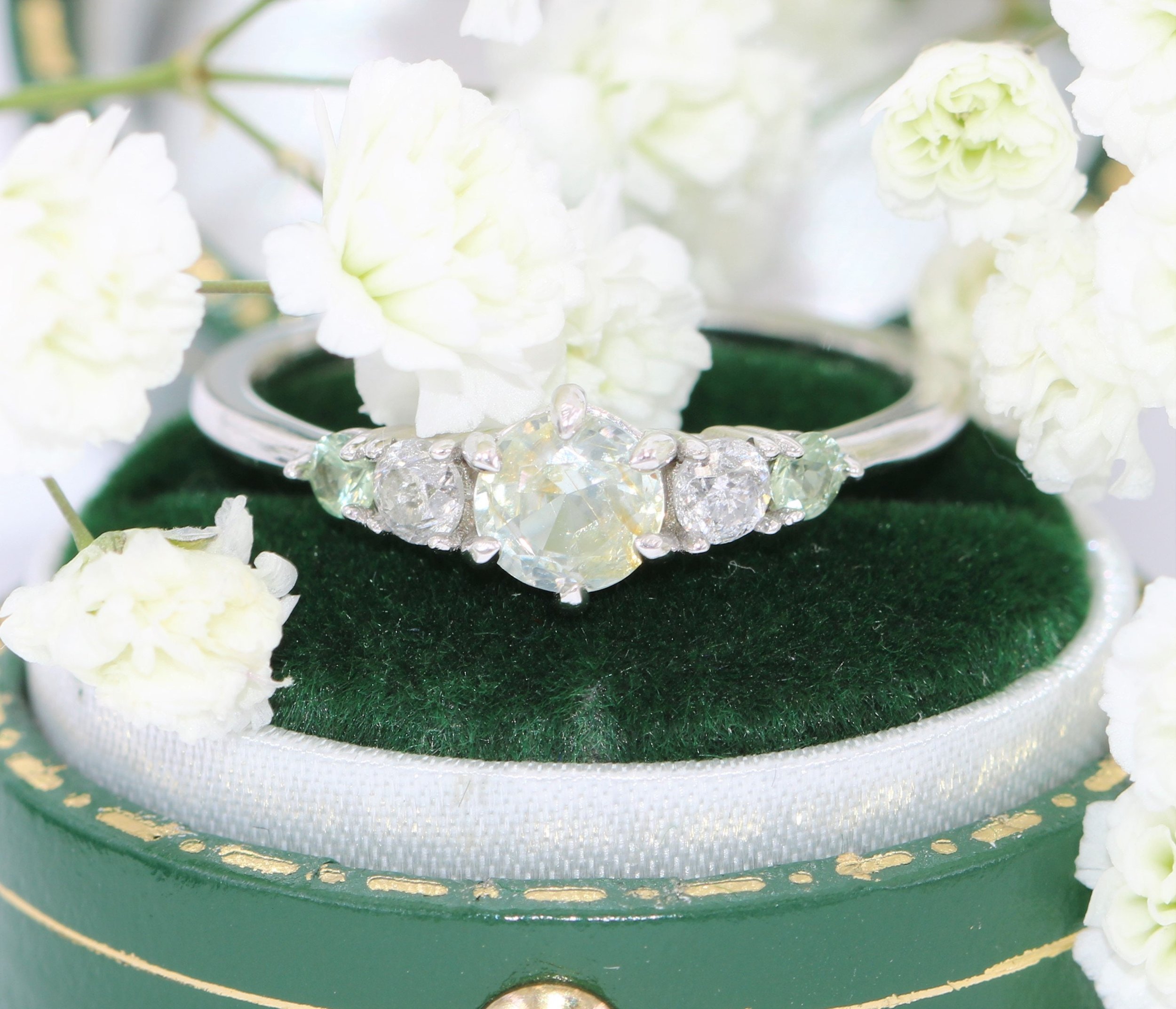 Unheated Pastel Natural Montana Sapphire 5 Stone Cluster Engagement Ring