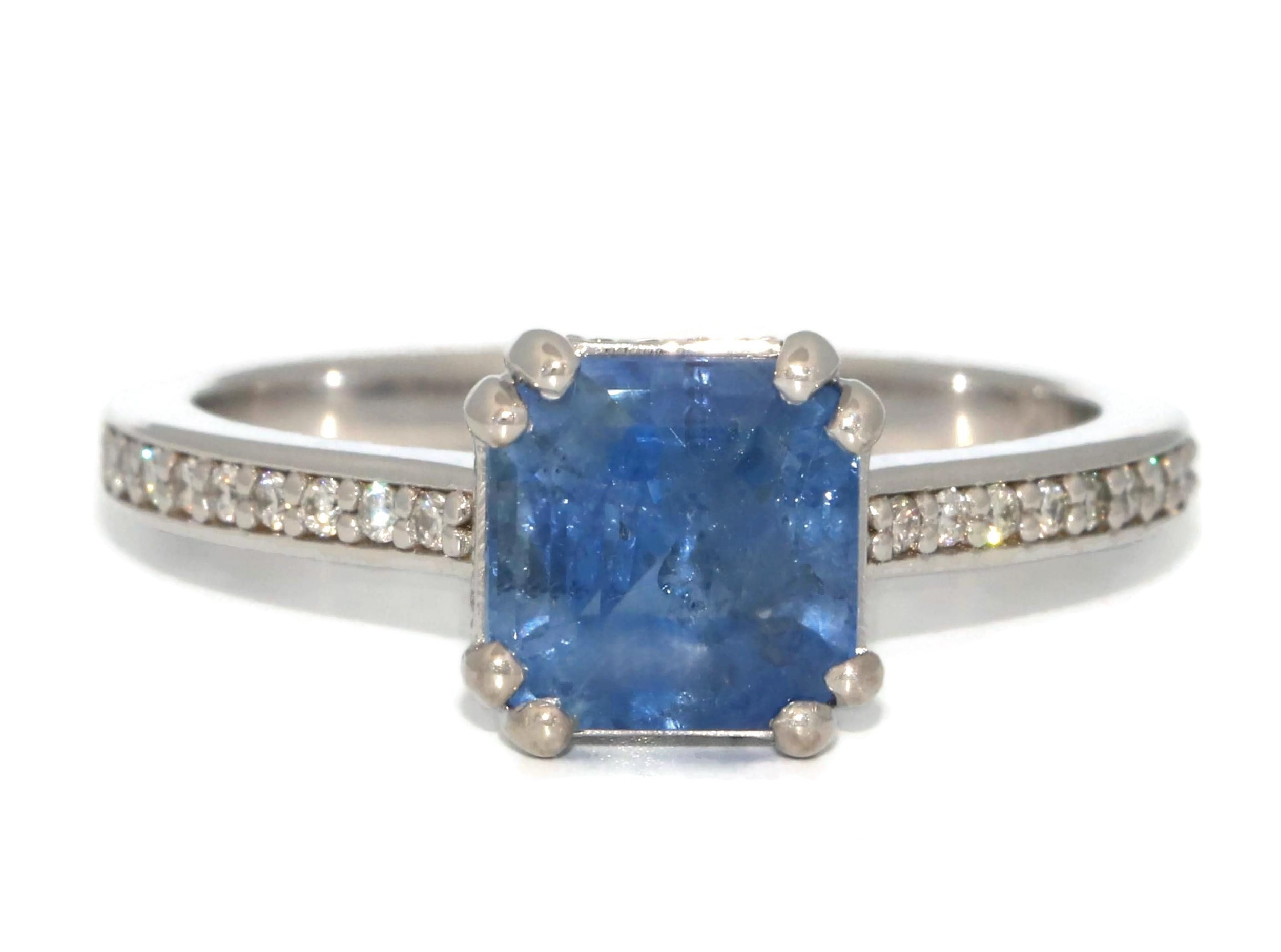 Cathedral Hidden Diamond Halo Classic Pave Shank Natural Sapphire Engagement Ring