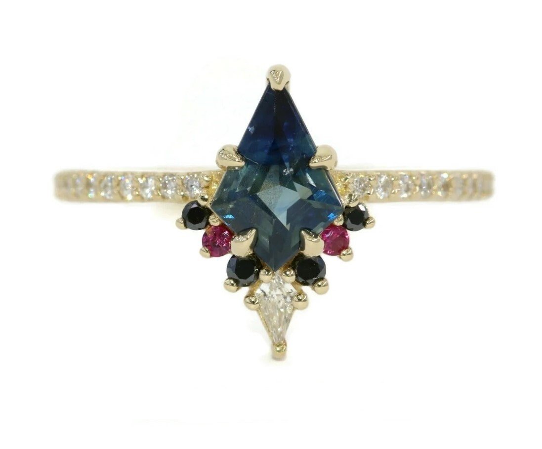 1 ct Kite Blue Green Natural Sapphire Engagement Ring