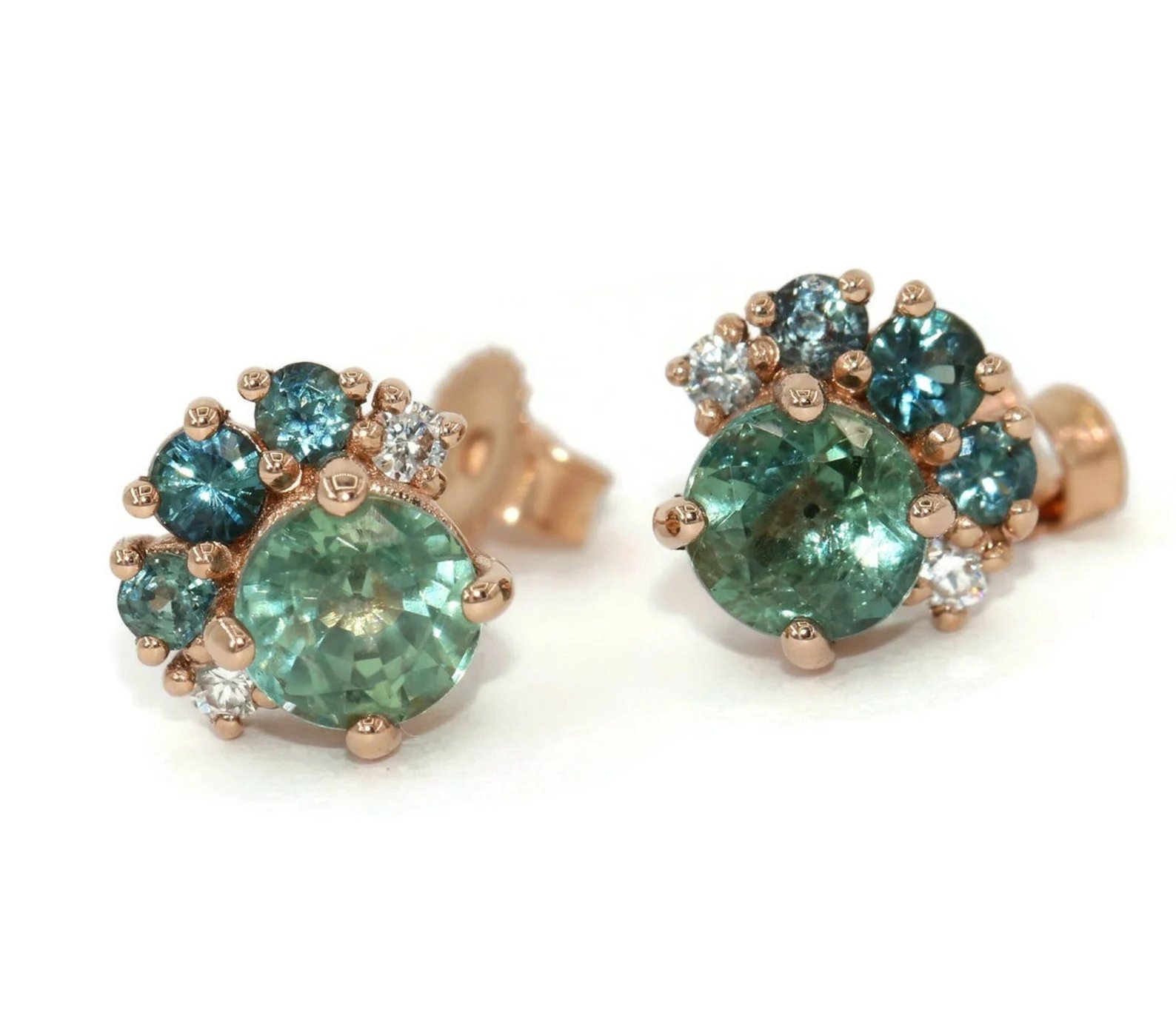 Ombré Cluster Natural Sapphire Stud Earrings Custom Made