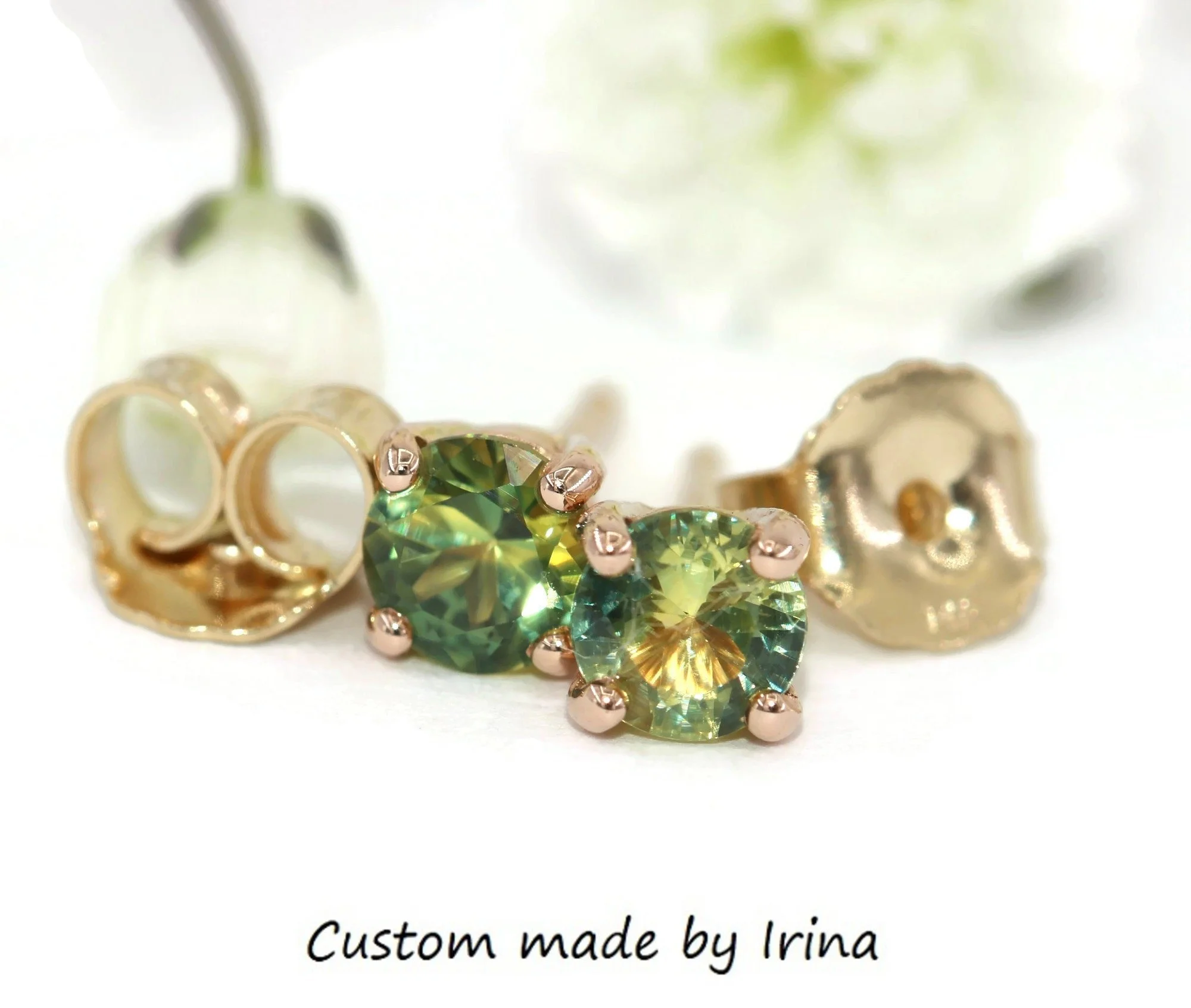 4 mm Bi-color Sapphire Stud Earrings 14k Solid Gold