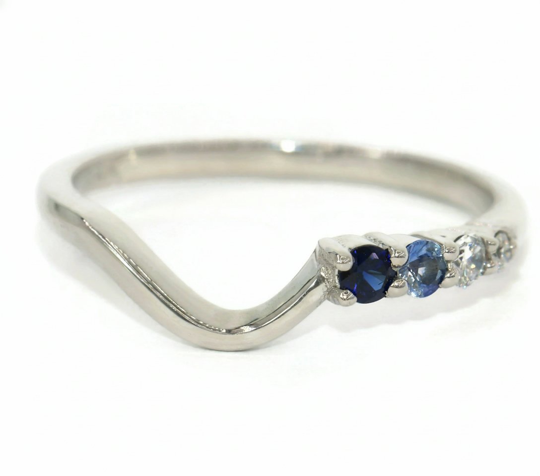 Flair Cluster Asymmetrical Blue Green Ombre Wedding Matching Band
