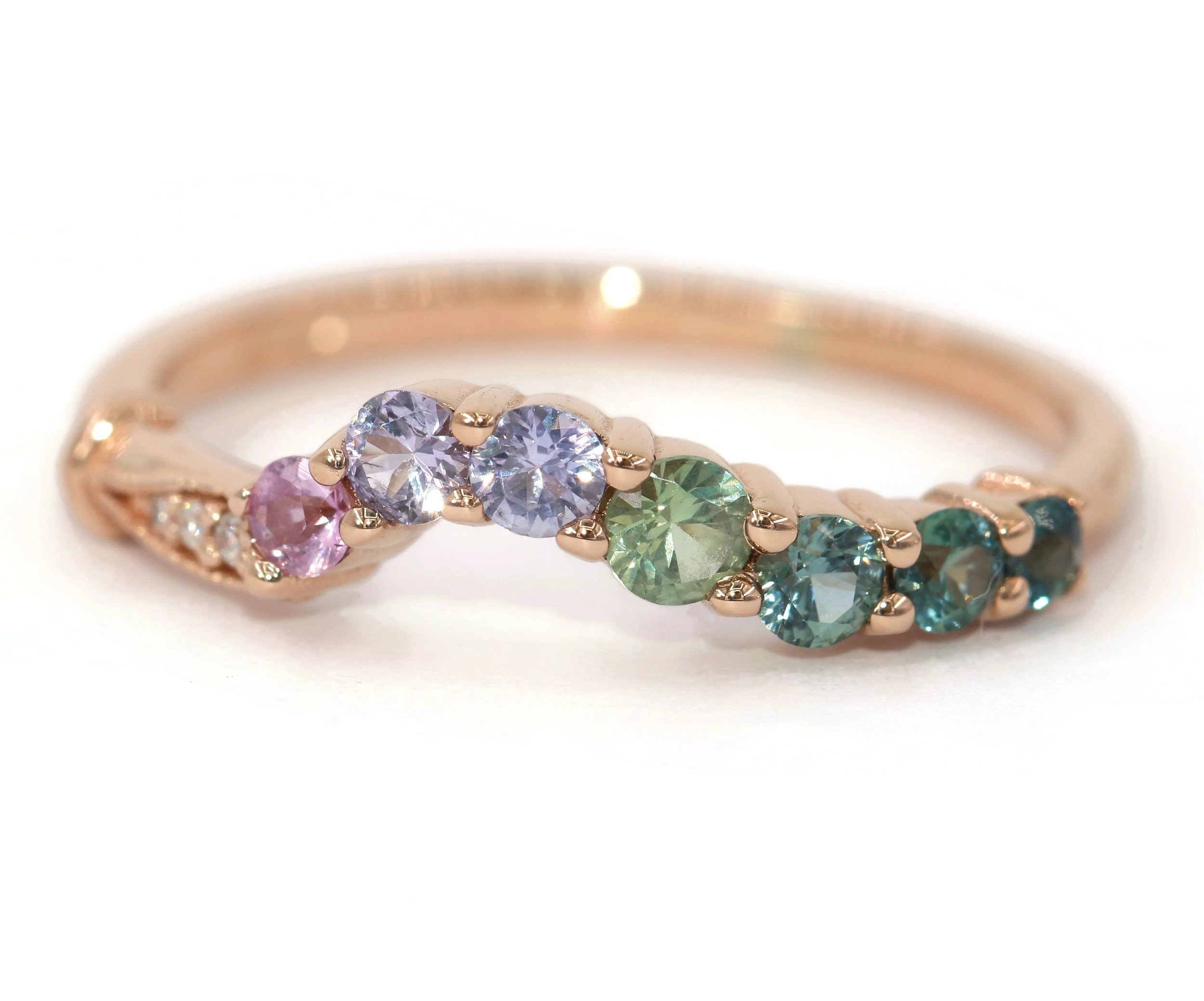 Ombre Cluster Sapphires and Diamonds Curved Wedding Band