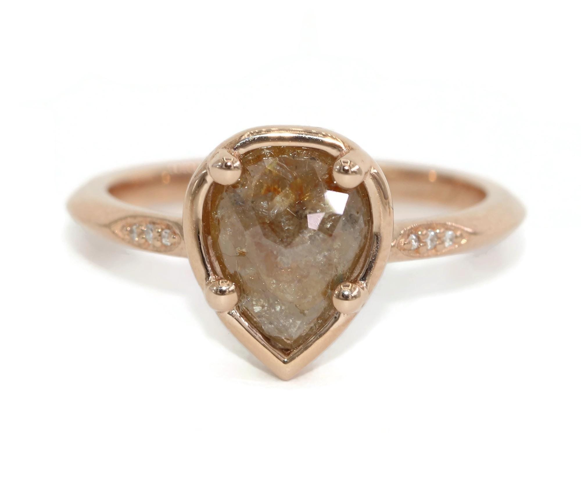 2 ct Rose Cut Rustic Natural Diamond Knife Edge Ring with Vintage Inspired Details