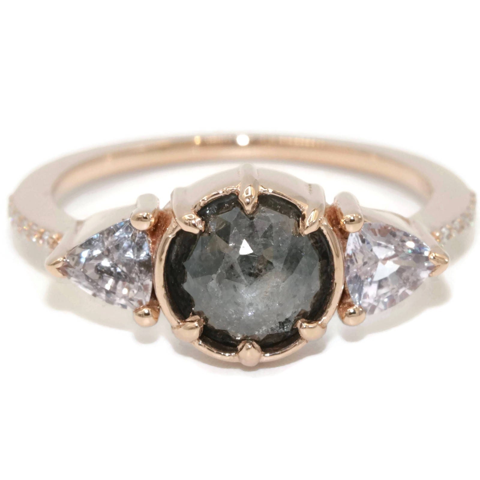 2 carat Rose Cut Natural Diamond 3 Stone Rustic Ring