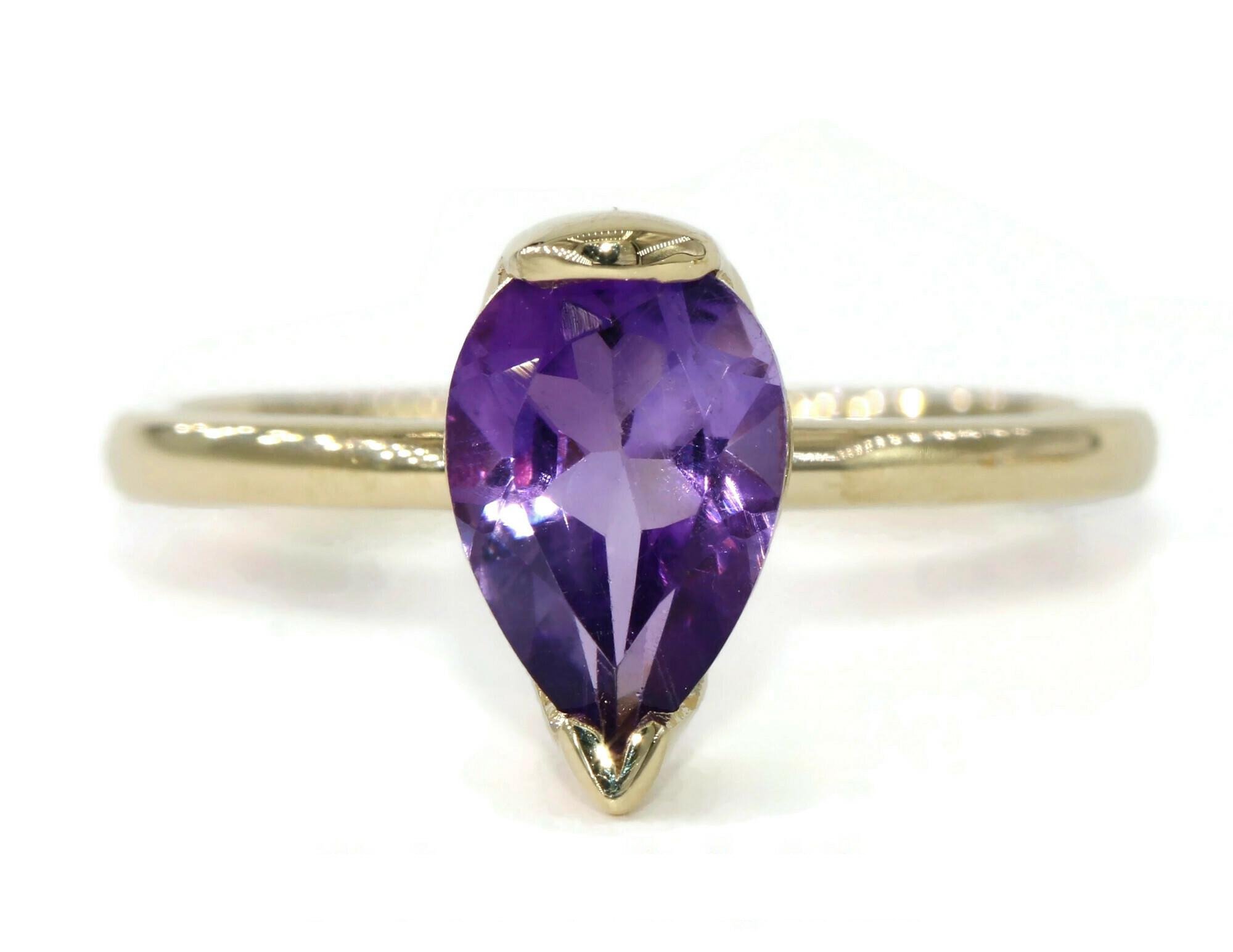 1 ct Pear Teardrop Natural Amethyst Engagement Ring